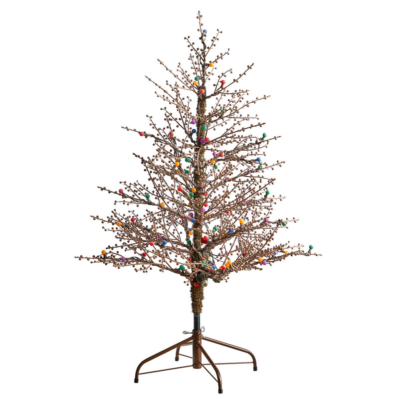 Nearly Natural 4-ft Frosted Berry Twig Artificial Christmas Tree with 100 Multicolored Gum Ball LED Lights (T3256)