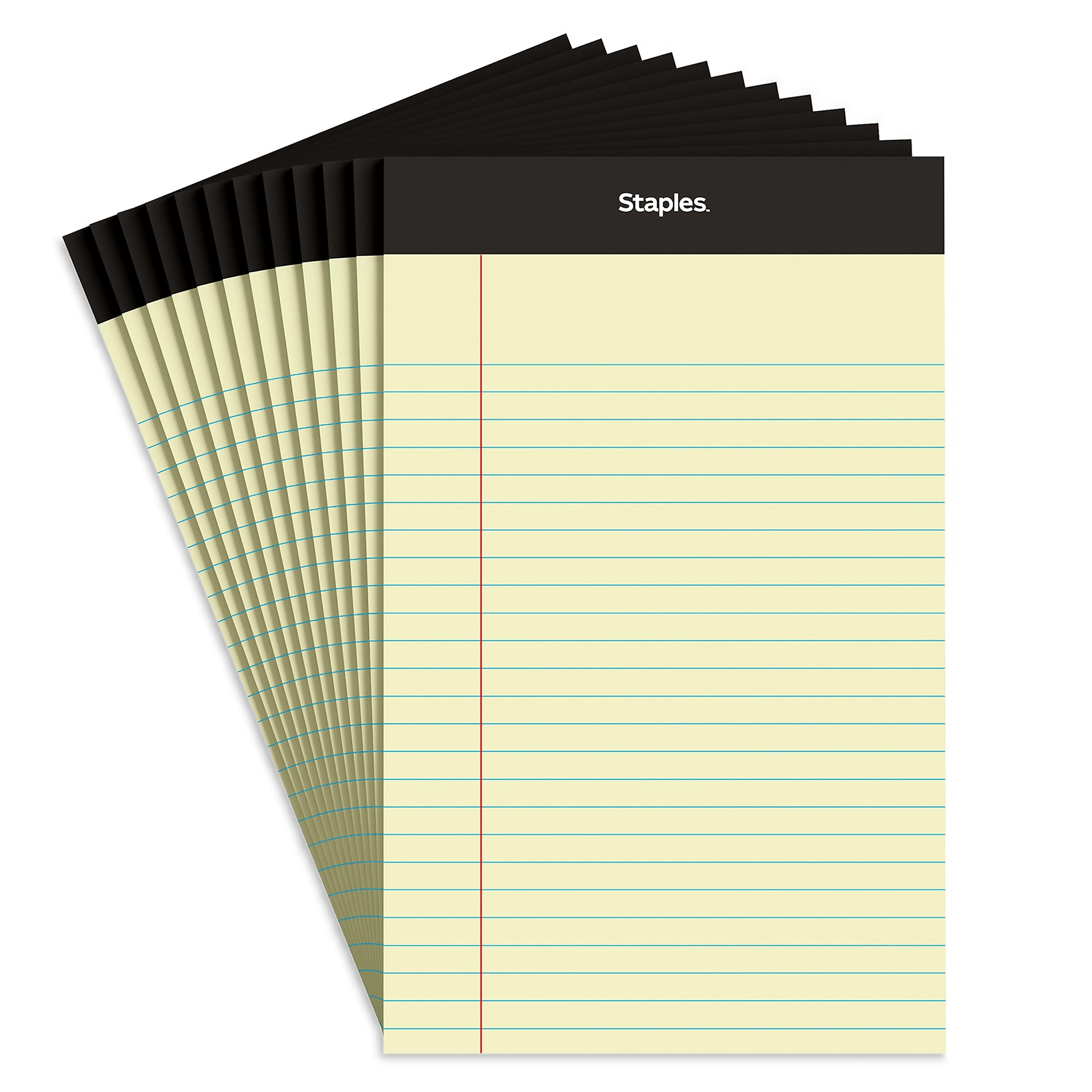 Staples Notepads, 5" x 7.25", Narrow Ruled, Canary, 50 Sheets/Pad, Dozen (ST57298)