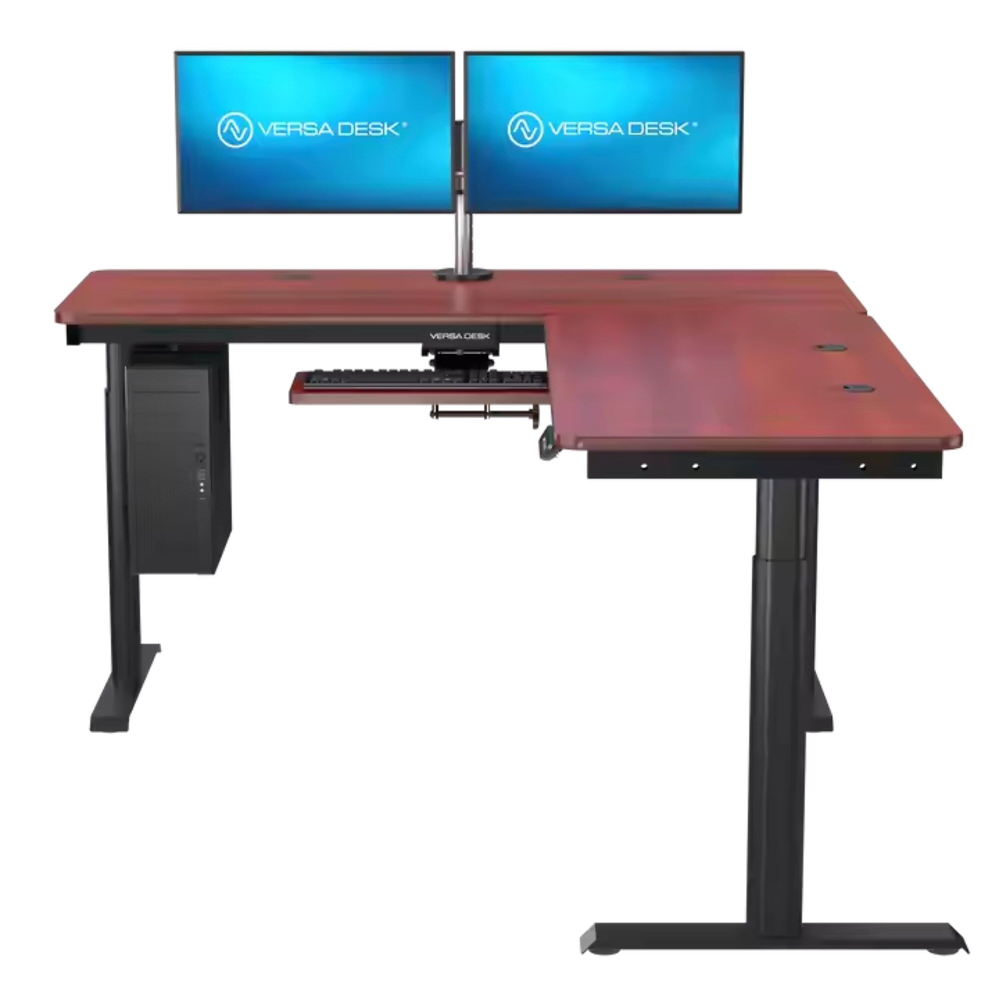 VersaDesk PowerLift 72"W Electric L-Shaped Adjustable Standing Desk, Cherry/Black (PLLSD7272-BC-APP)