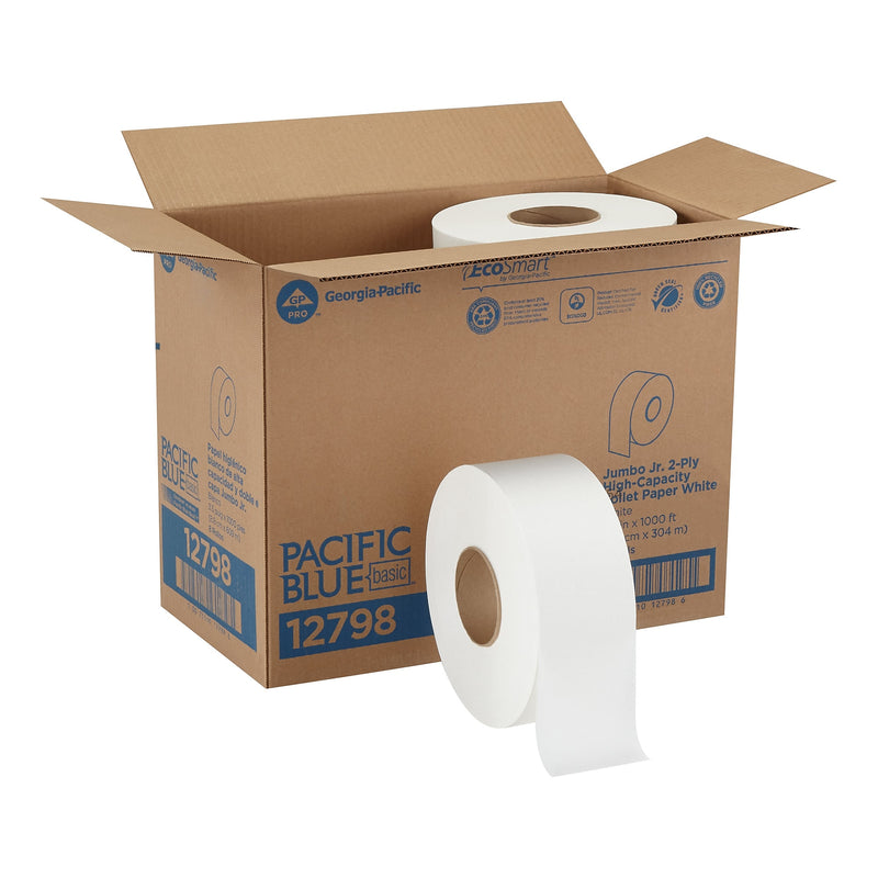 Georgia Pacific Blue Basic Recycled Jumbo Jr. Toilet Paper, 2-Ply, White, 1000 ft./Roll, 8 Rolls/Carton (12798)