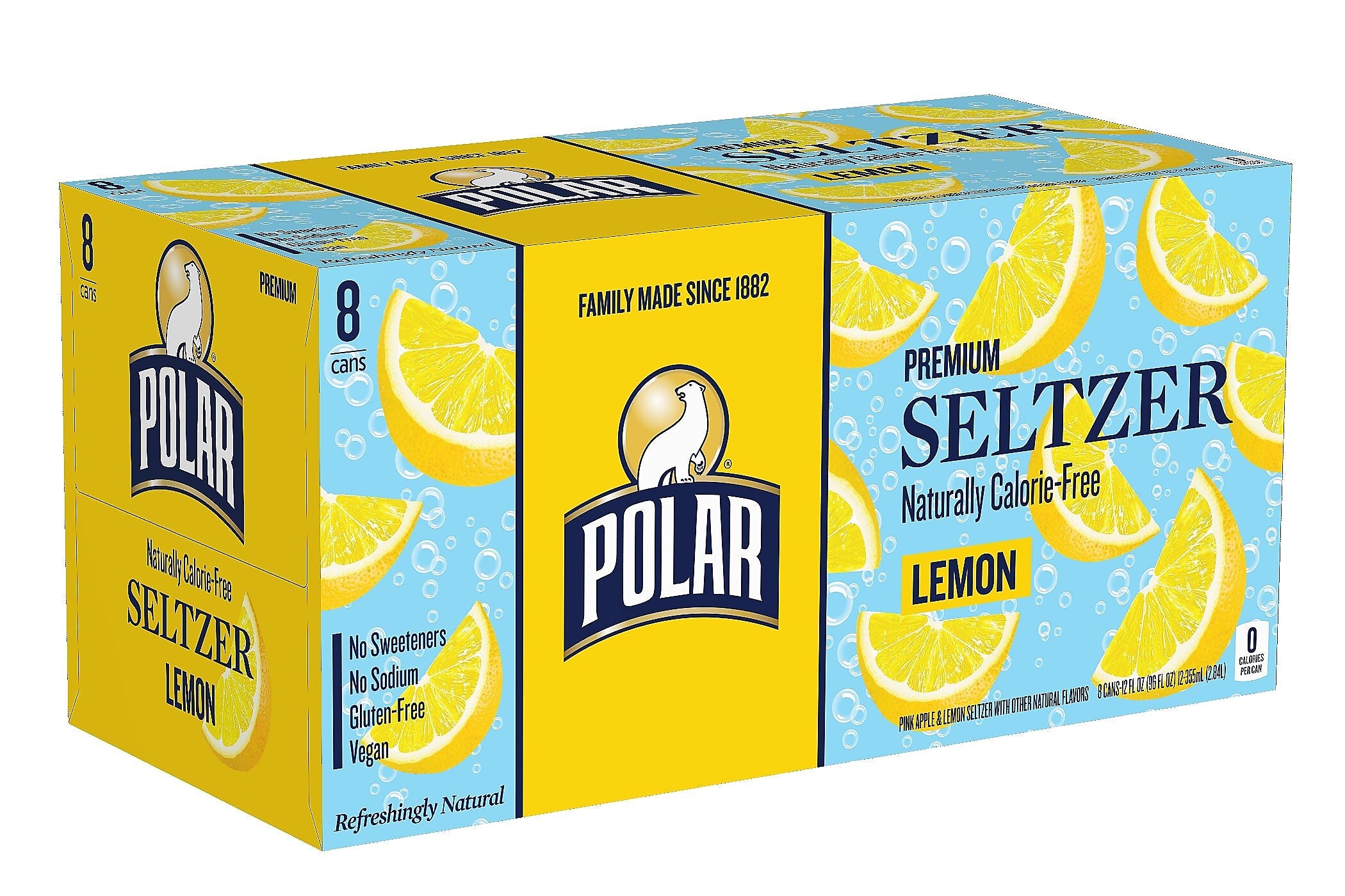 Polar Lemon Sparkling Water, 12 oz., 24/Carton (00234)