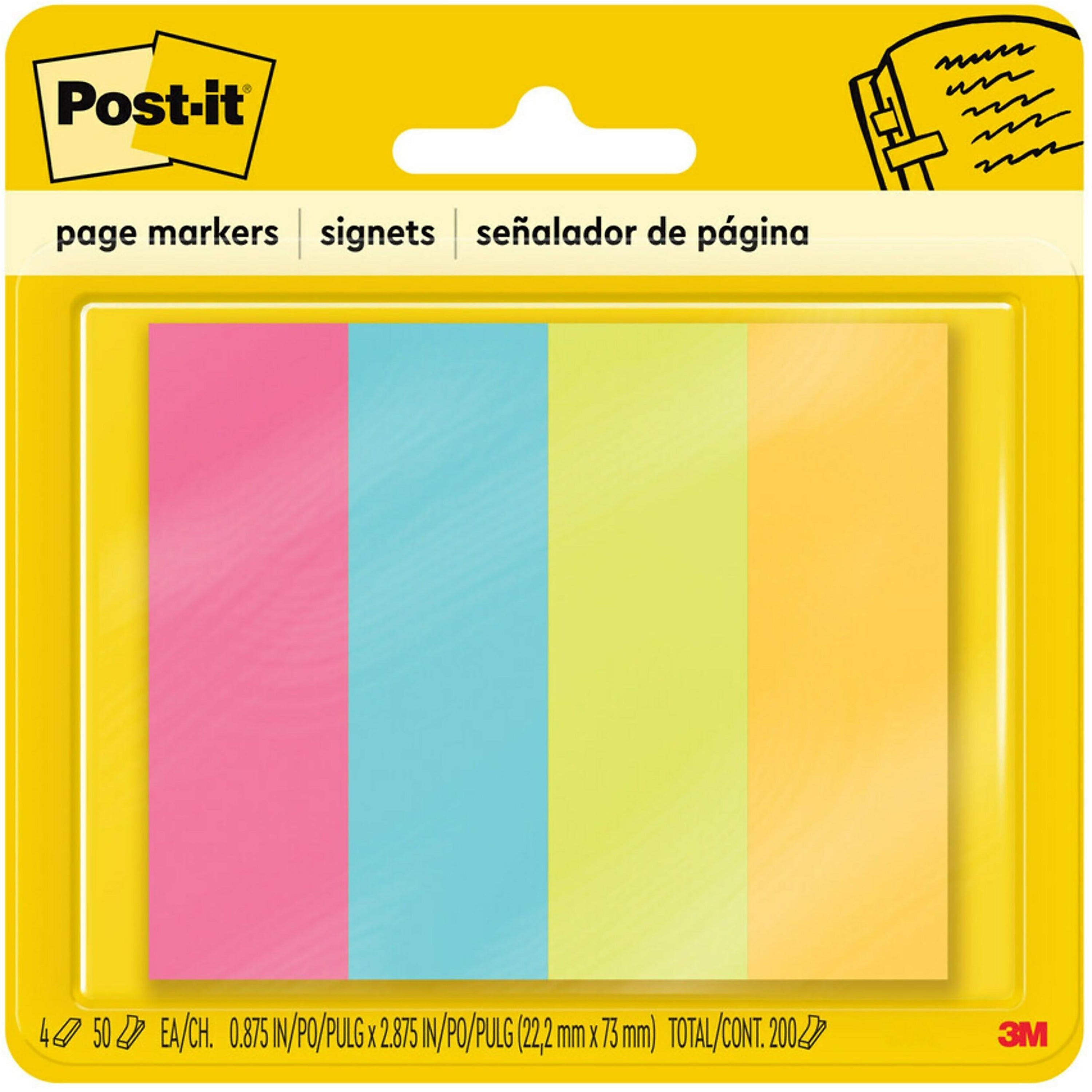 Post-it® Page Markers, 7/8" x 2 7/8", Assorted Colors, 200 Sheets (671-4AU)