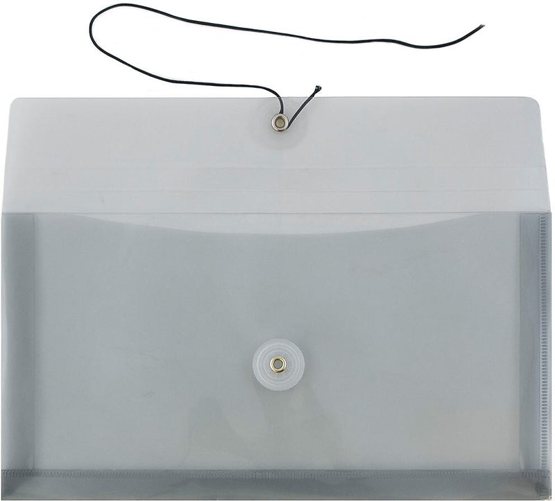 JAM Paper Premium Plastic Filing Envelope with Button & String Closure, 5 1/4" x 10", Gray, 3/Pack (921B1SMX3)