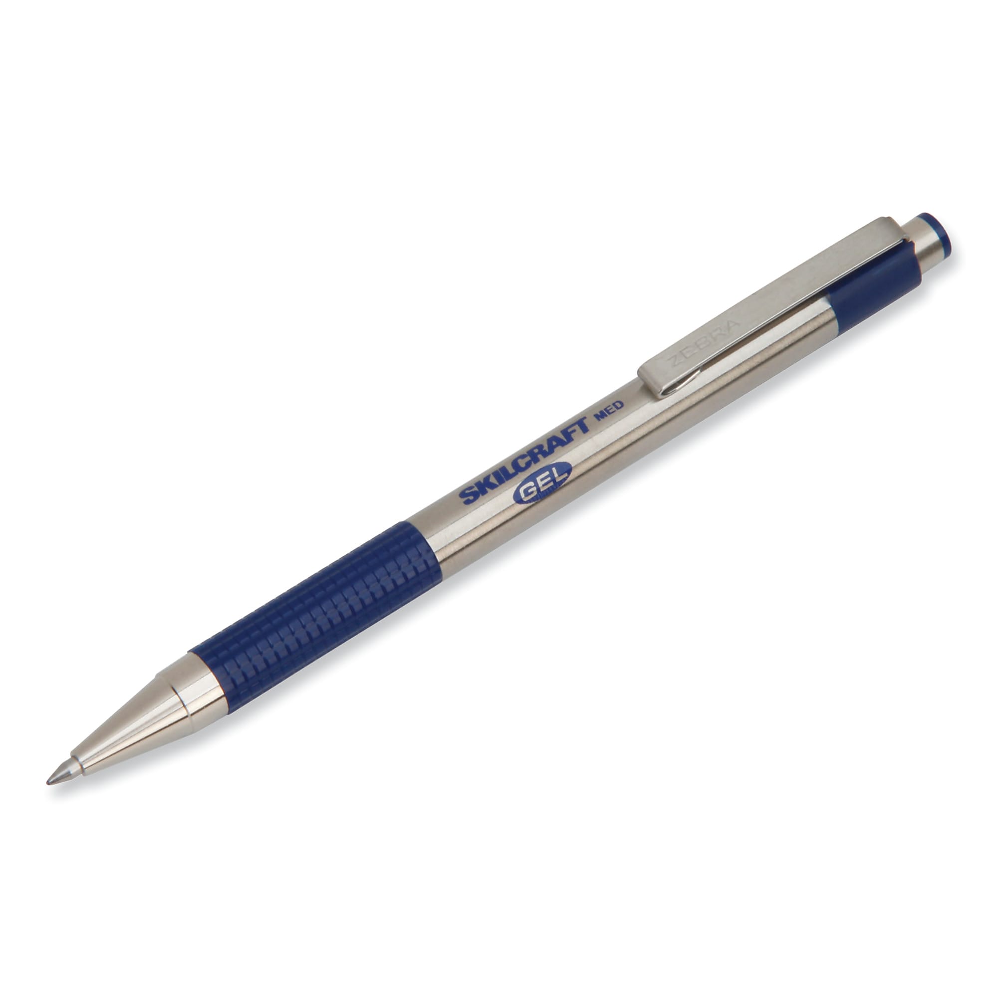 AbilityOne 7520017024609 SKILCRAFT Zebra Stainless-Steel Retractable Gel Pen, Medium, Blue Ink, 2/Pack (NSN7027809)