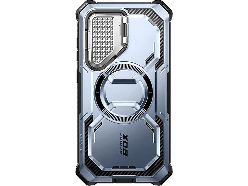 i-Blason ArmorBox MagSafe Rugged Case for Samsung Galaxy S24+, Shock Absorbing, Metallic Blue (GS24PLUSABSPTT)