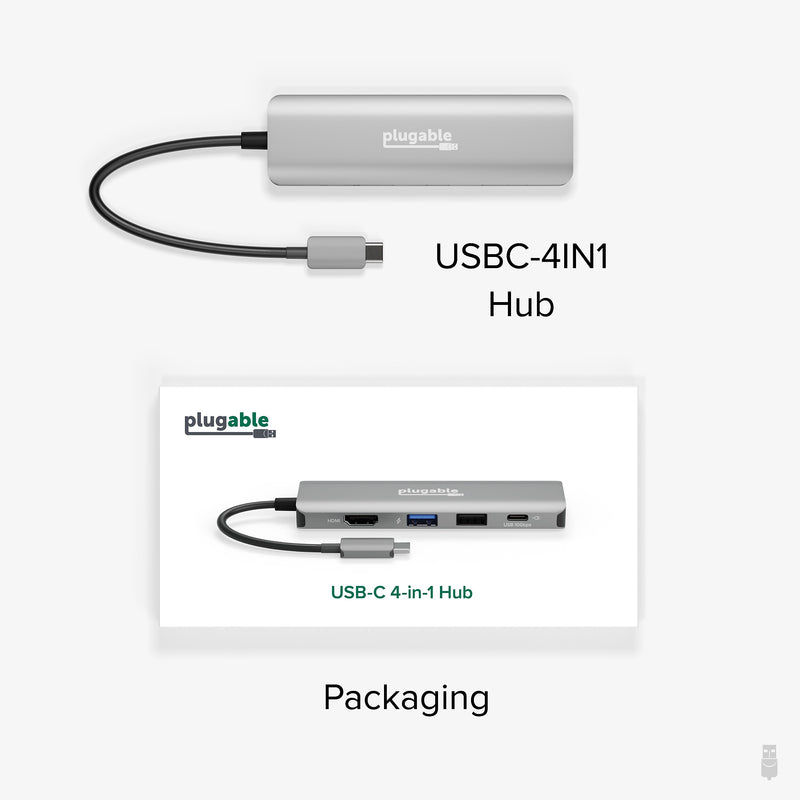 Plugable 4-in-1 USB-C Hub with 4K HDMI, 100W, Silver (USBC-4IN1)