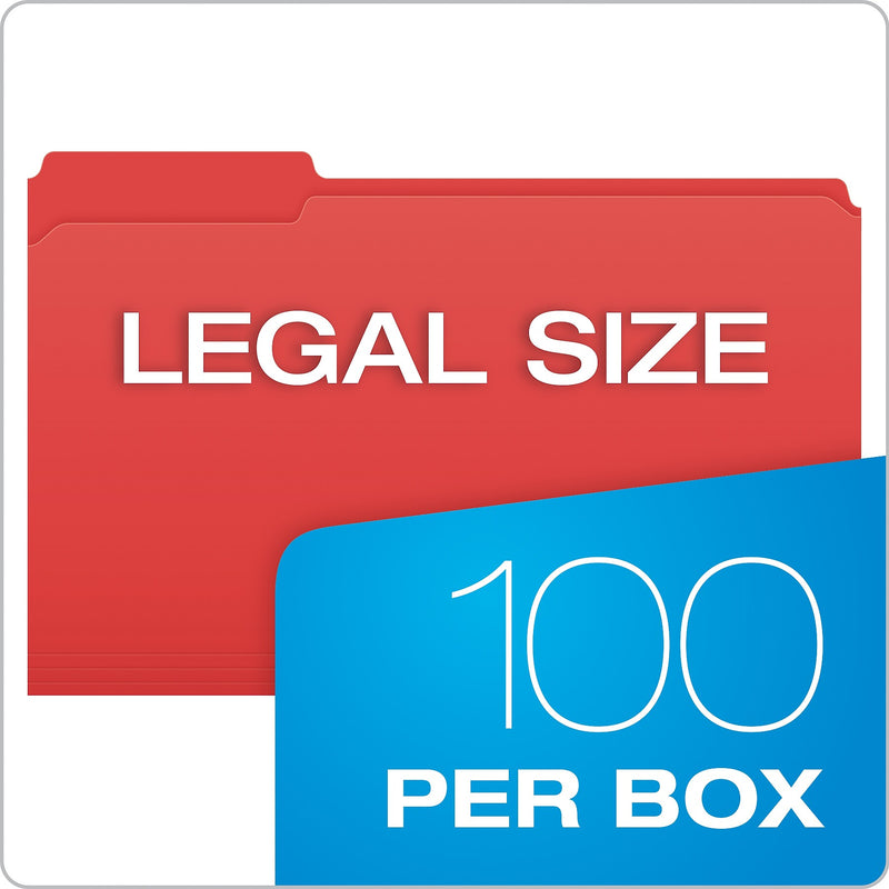 Pendaflex File Folder, 1-Tab, Assorted, Legal Size, Red, 100/Box (R153 1/3 RED)