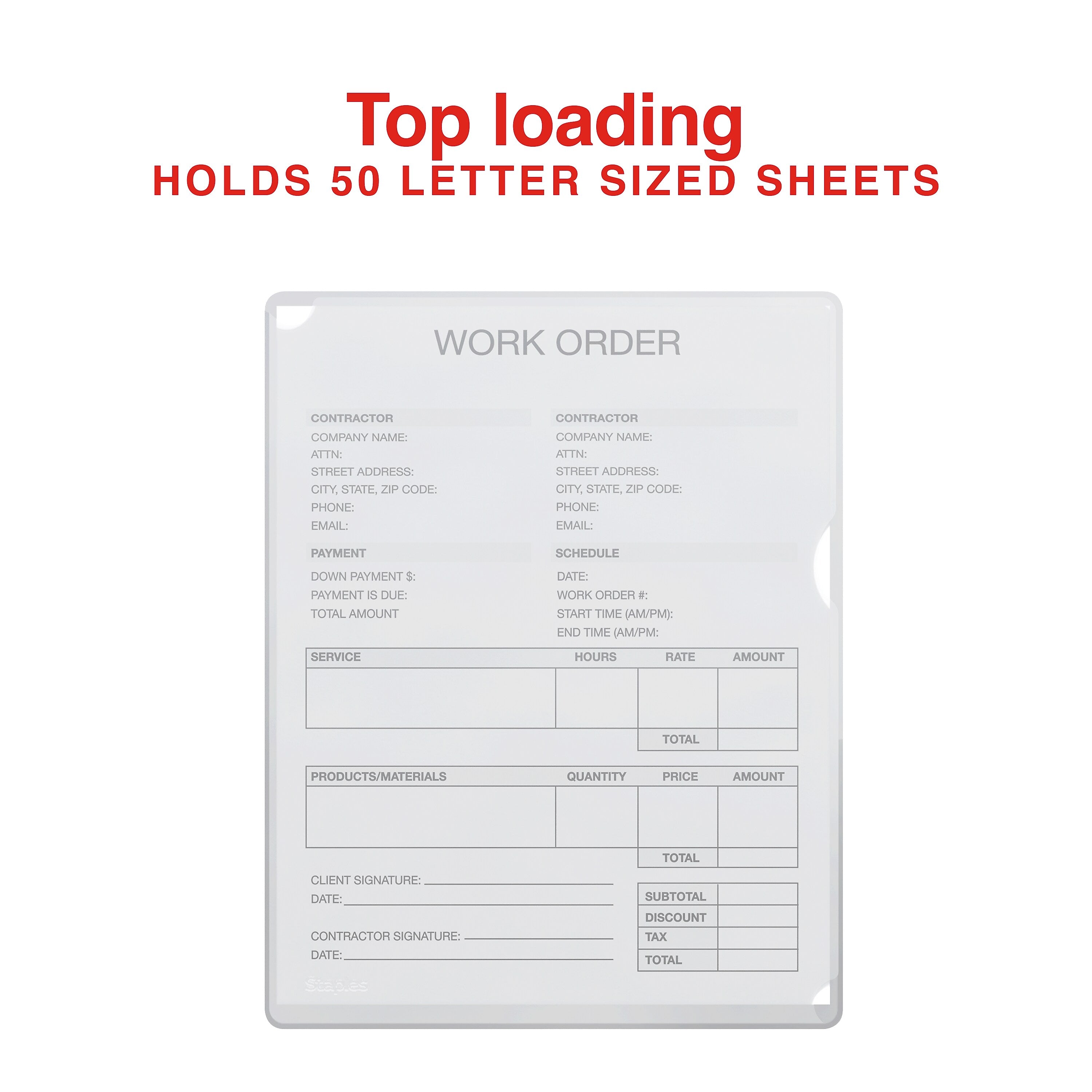Staples Plastic Sleeve, 8.5" x 11", Clear, 10/Pack (ST63086)