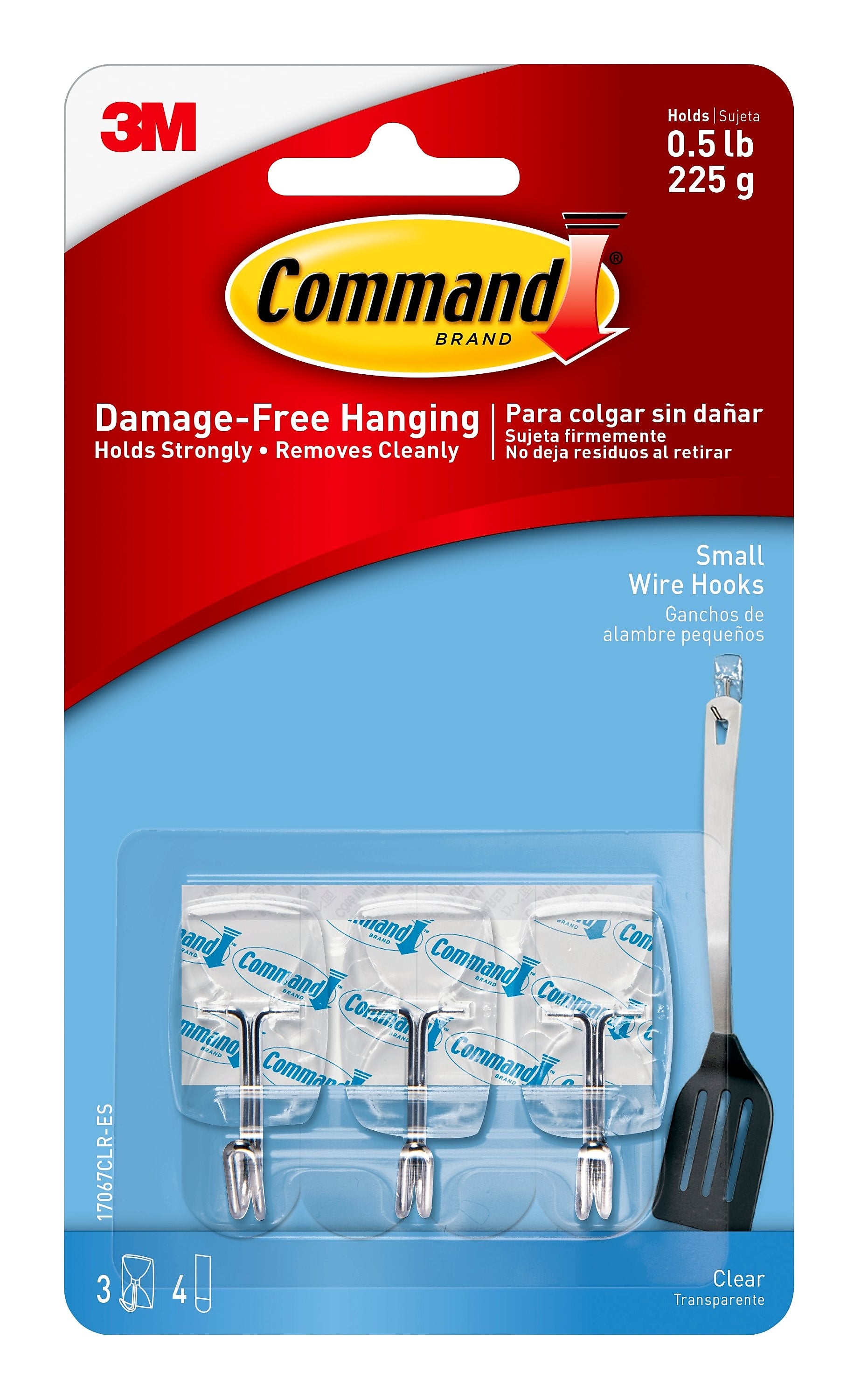 Command Small Wire Hooks, 0.5 lb., Clear, 3/Pack (17067CLR-ES)