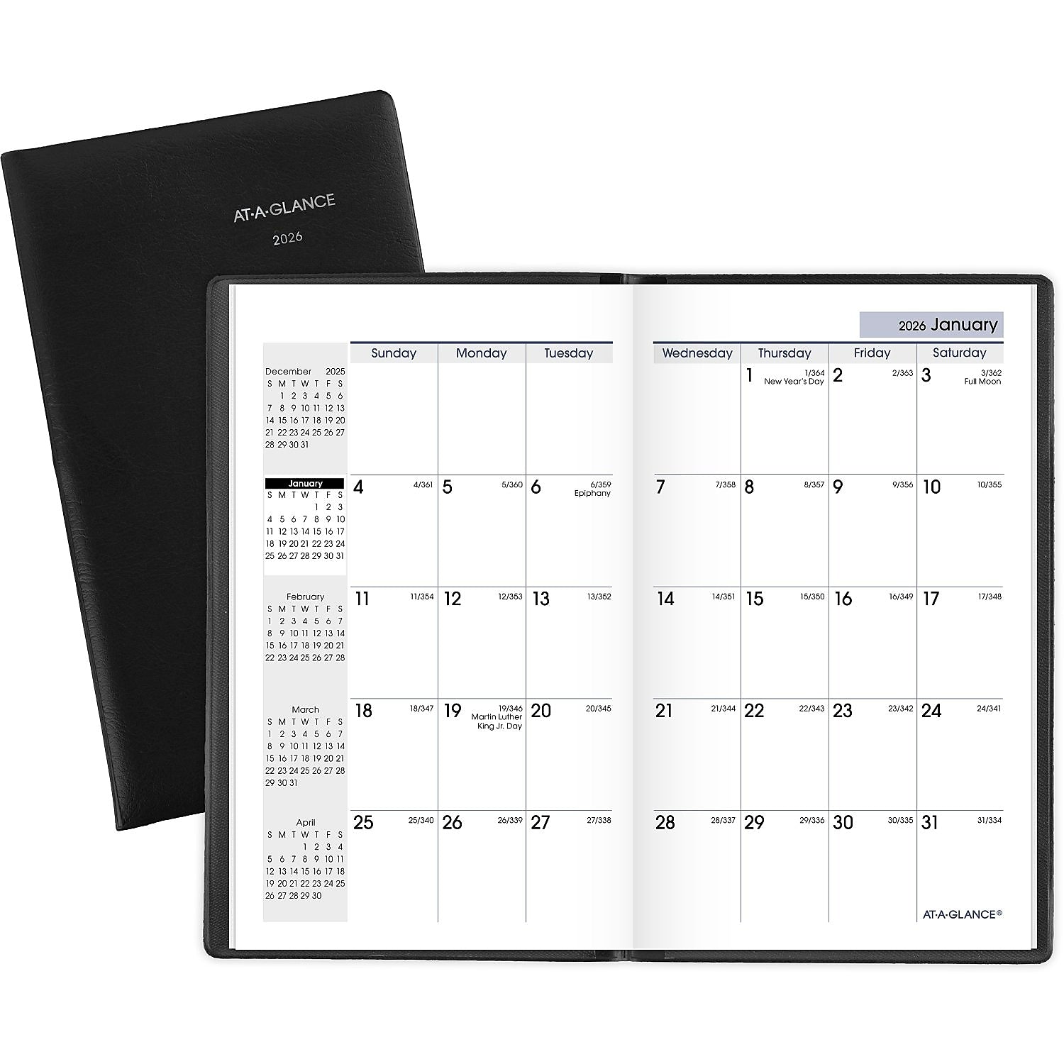 2026 AT-A-GLANCE DayMinder 3.5" x 6" Monthly Planner, Plastic Cover, Black (SK53-00-26)