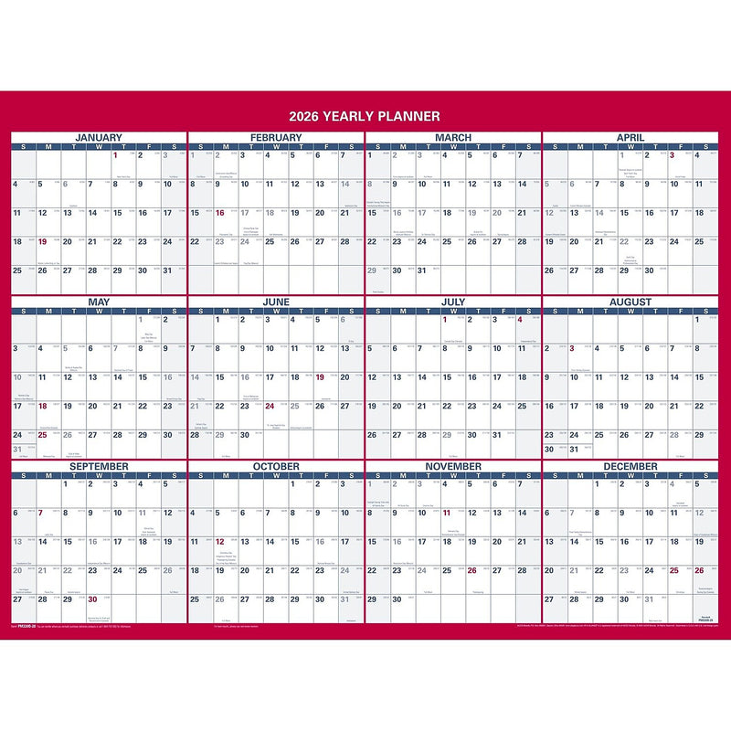 2026 AT-A-GLANCE 16" x 12" Yearly Wet-Erase Wall Calendar, Reversible, White/Red (PM330B-28-26)