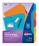 Avery Big Tab Write & Erase Plastic Dividers, 5 Tabs, Bright Multicolor (16129)