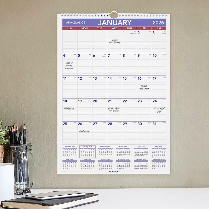 2026 AT-A-GLANCE 17" x 12" Monthly Dry Erase Wall Calendar, White/Purple (PMLM02-28-26)