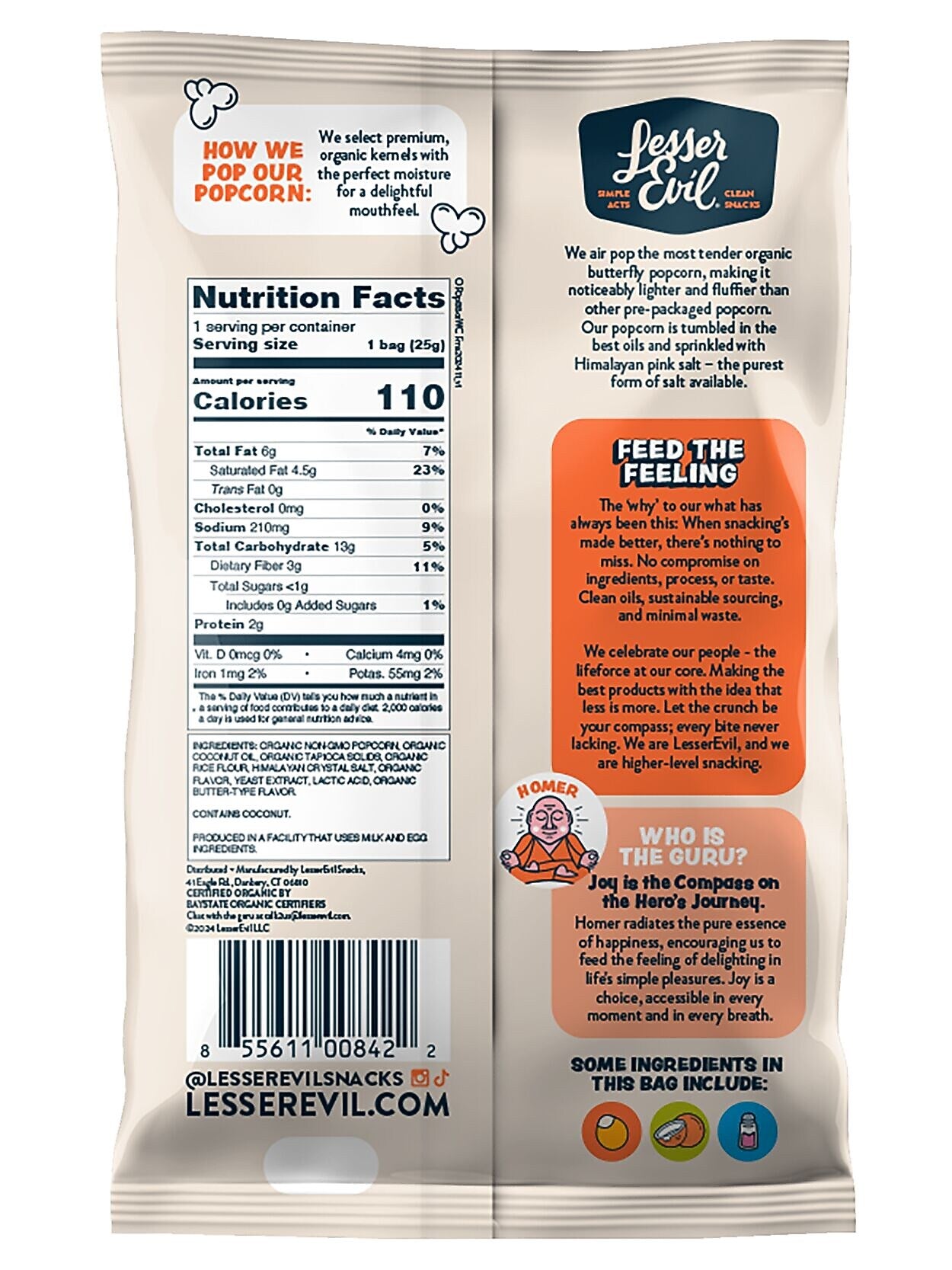 LesserEvil Organic White Cheddar Popcorn, 0.88 oz., 18/box (LSN00862)
