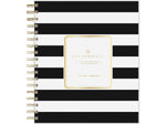 2024-2025 Blue Sky Day Designer Rugby Stripe 8" x 10" Academic Daily Planner, Plastic Cover, White/Black (137885-A25)