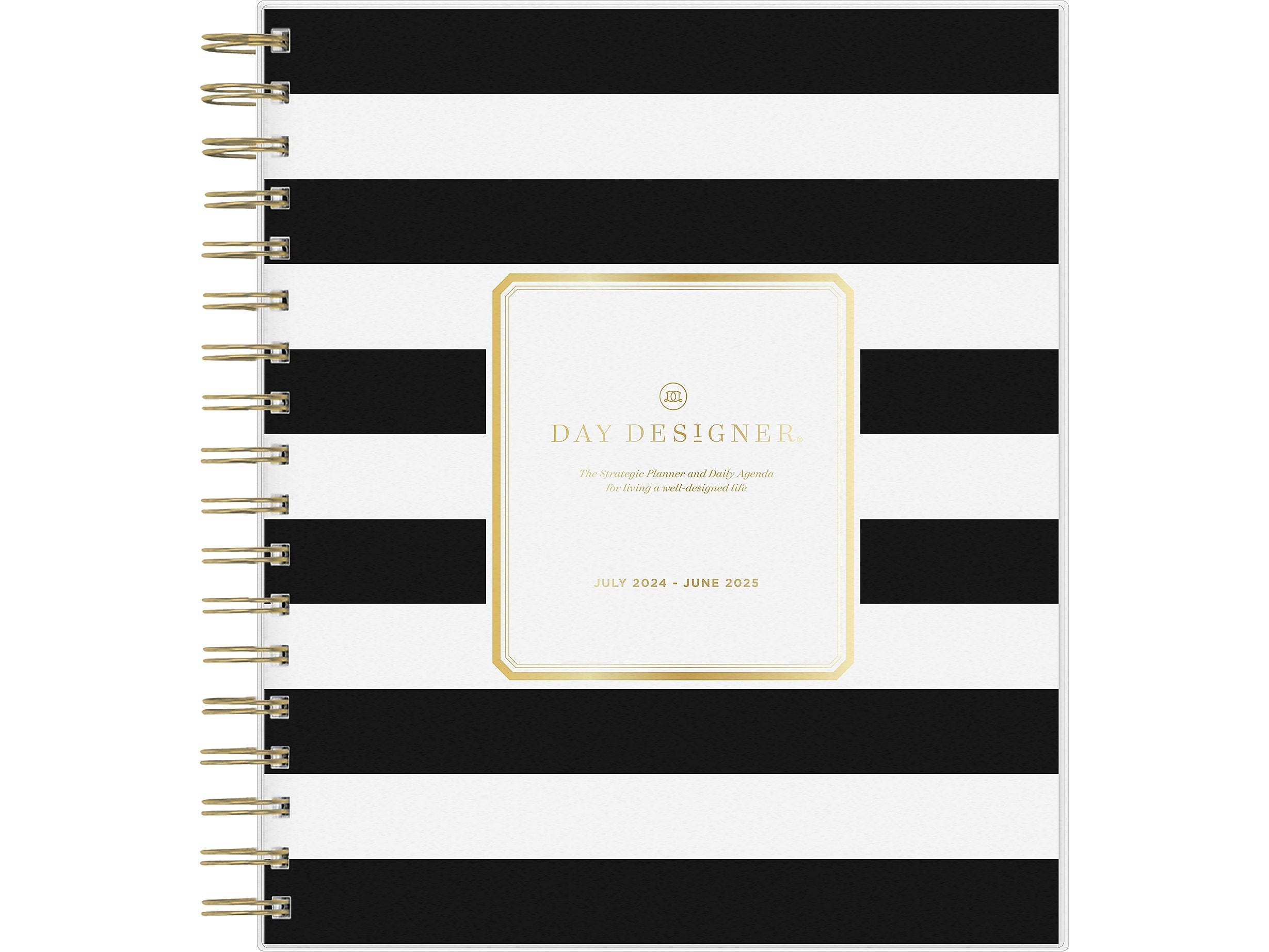 2024-2025 Blue Sky Day Designer Rugby Stripe 8" x 10" Academic Daily Planner, Plastic Cover, White/Black (137885-A25)