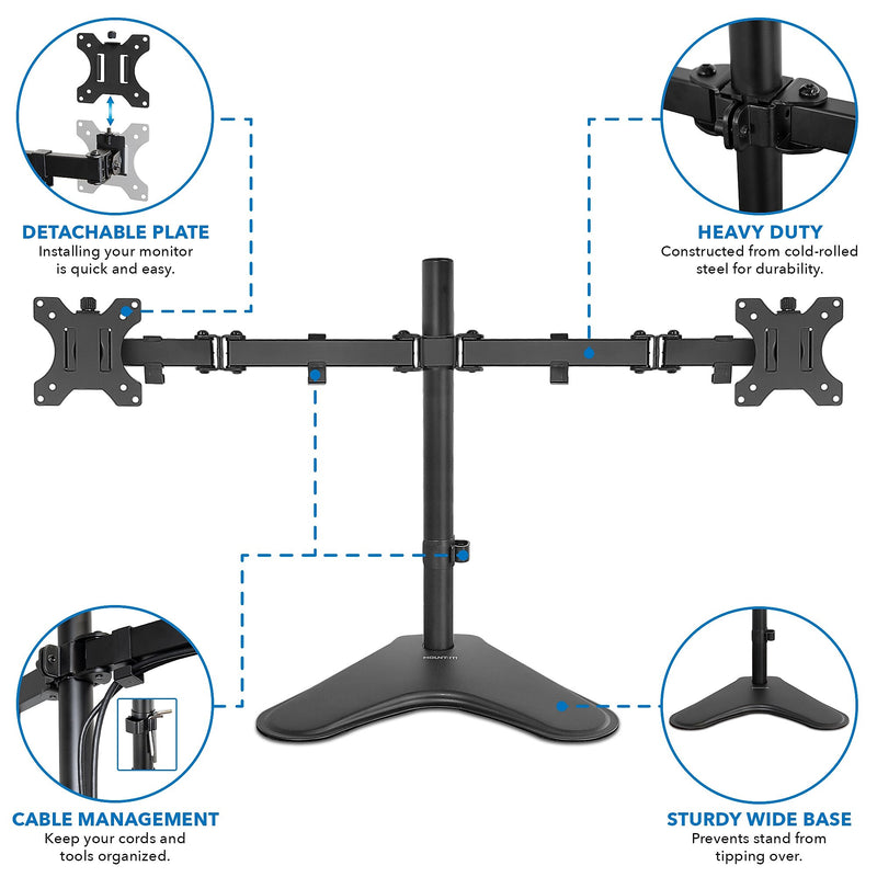 Mount-It! Adjustable Dual Monitor Arms, Up To 32" Monitors, Black (MI-2781)