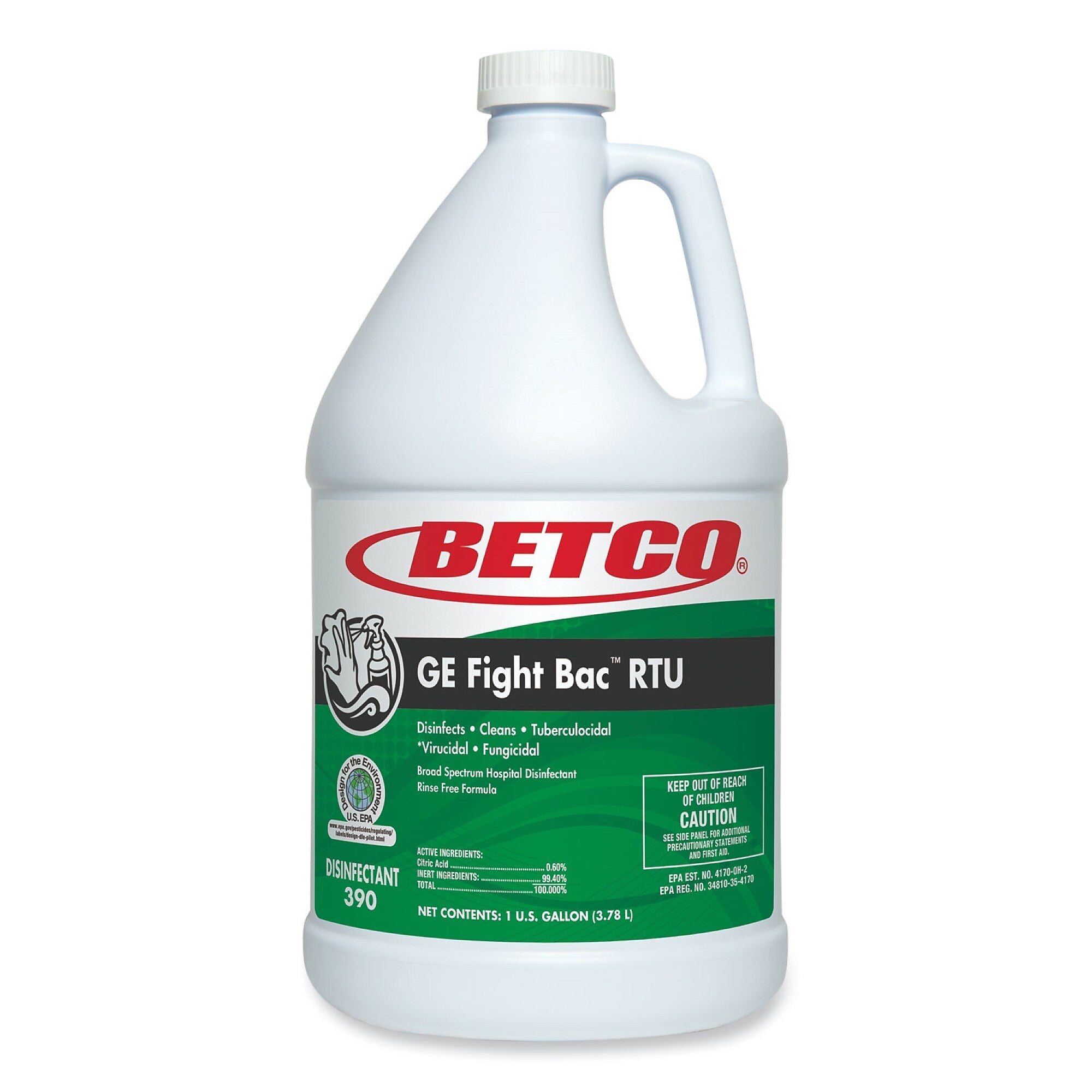 Betco GE Fight Bac RTU Disinfectant, Fresh Scent, 1 gal Bottle