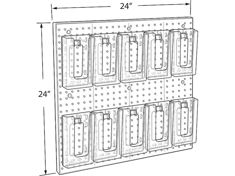 Azar Pegboard 10-Pocket Wall Brochure Holder, 24" x 24", Clear (700680)