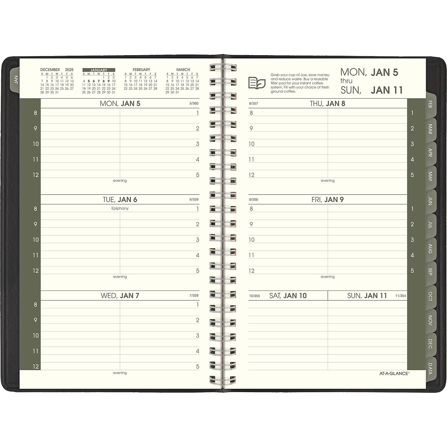 2026 AT-A-GLANCE Recycled 5" x 8" Weekly & Monthly Appointment Book Planner, Faux Leather Cover, Black (70-100G-05-26)