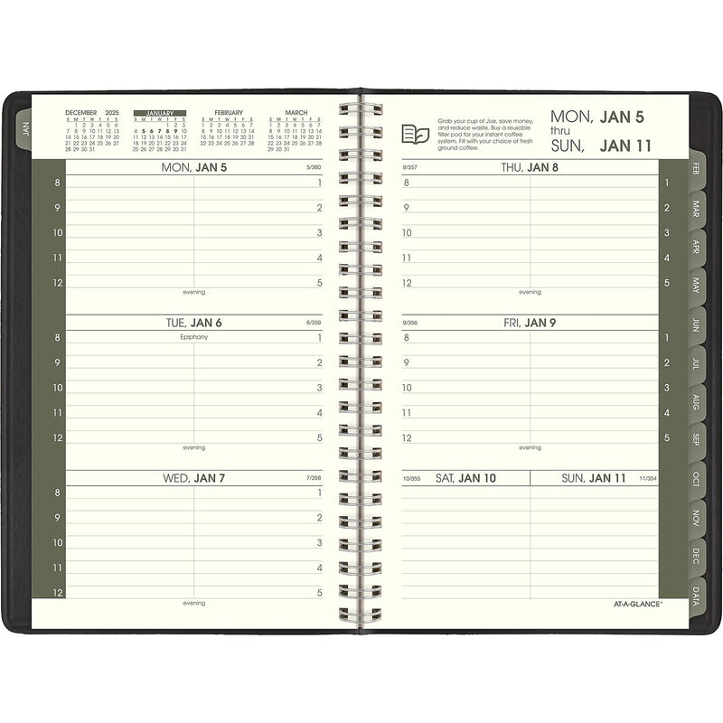 2026 AT-A-GLANCE Recycled 5" x 8" Weekly & Monthly Appointment Book Planner, Faux Leather Cover, Black (70-100G-05-26)