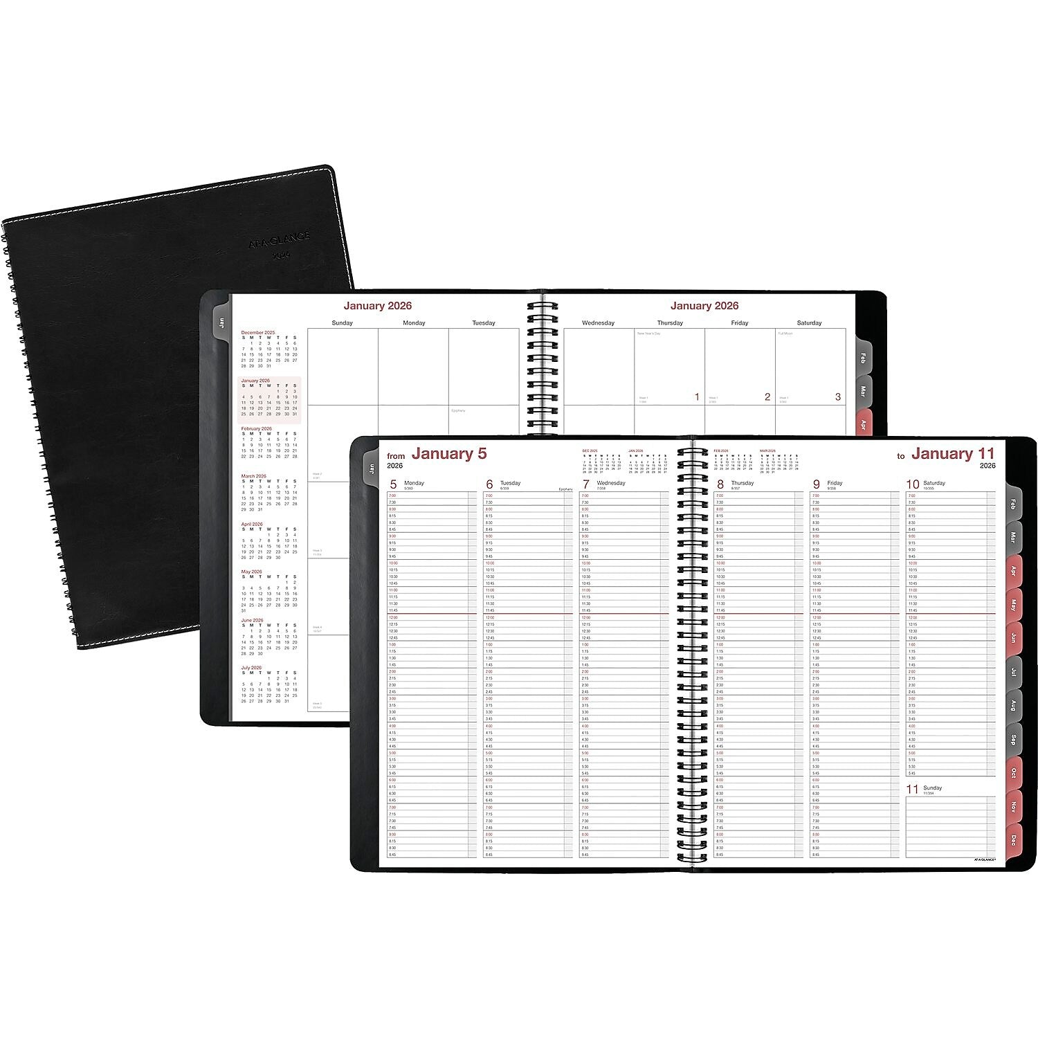 2026 AT-A-GLANCE 8" x 11" Weekly & Monthly Appointment Book, Faux Leather Cover, Black (33351-2601)