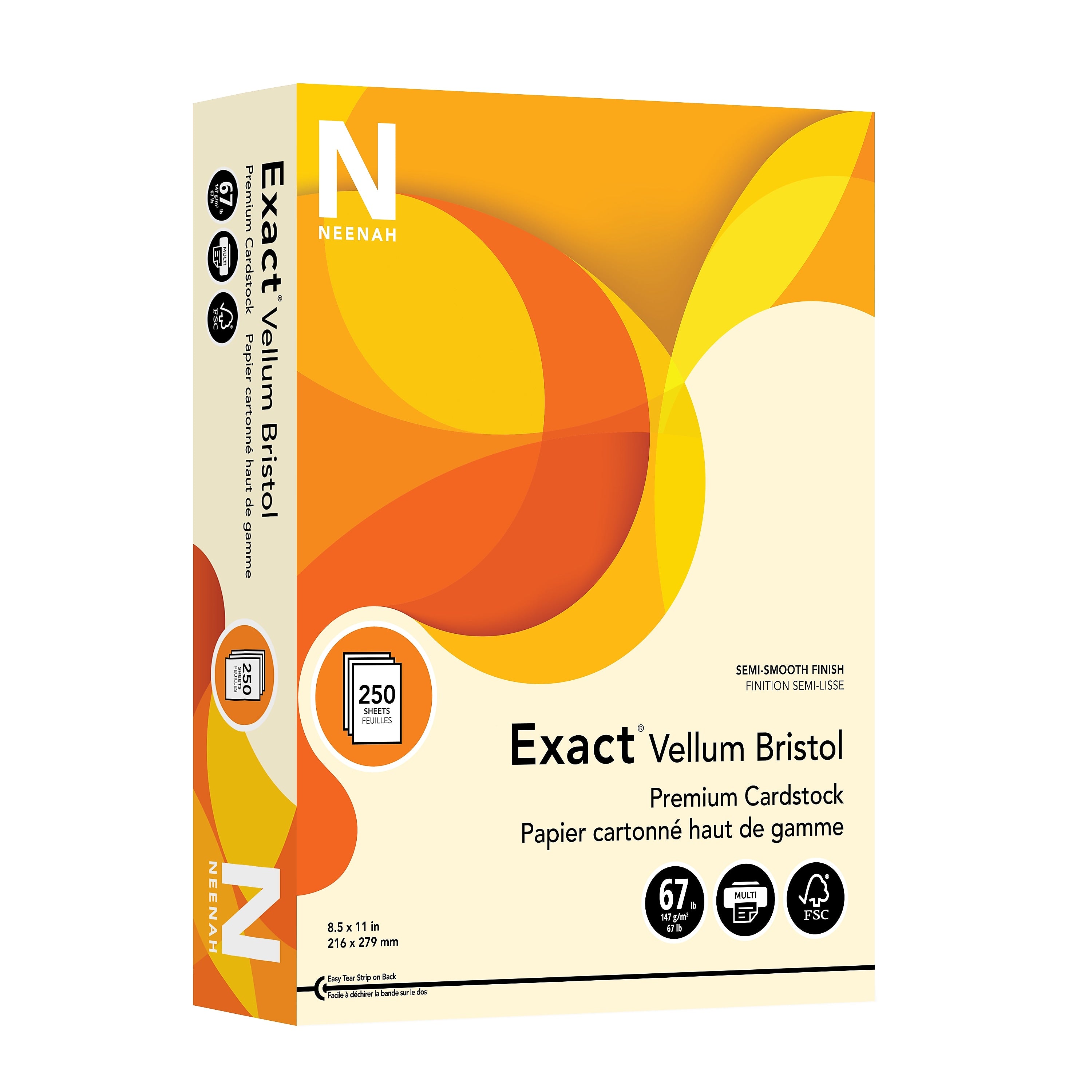 Neenah Exact Vellum Bristol 67 lb. Cardstock Paper, 8.5" x 11", Ivory, 250 Sheets/Pack (81368/82368)