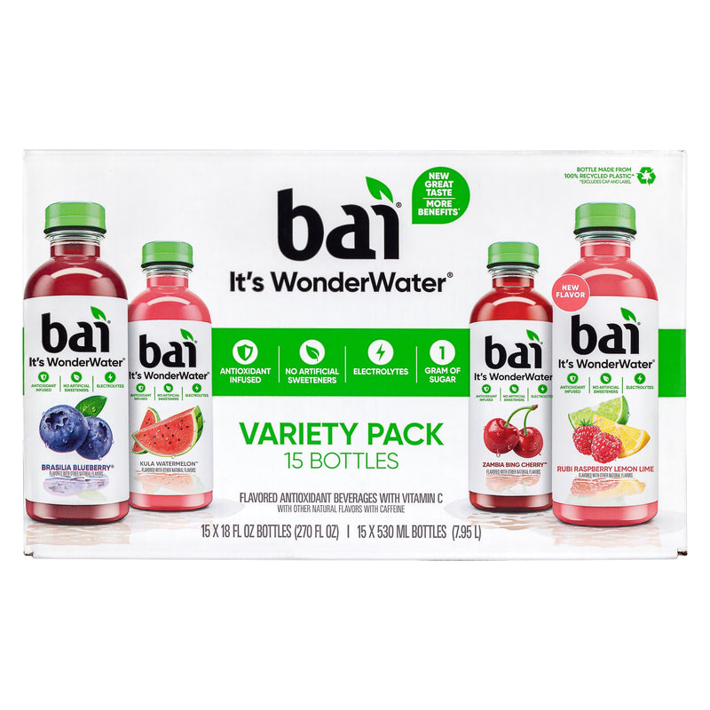 Bai Antioxidant Water Variety Pack, 18 oz., 15 Bottles/Pack (220-00656)