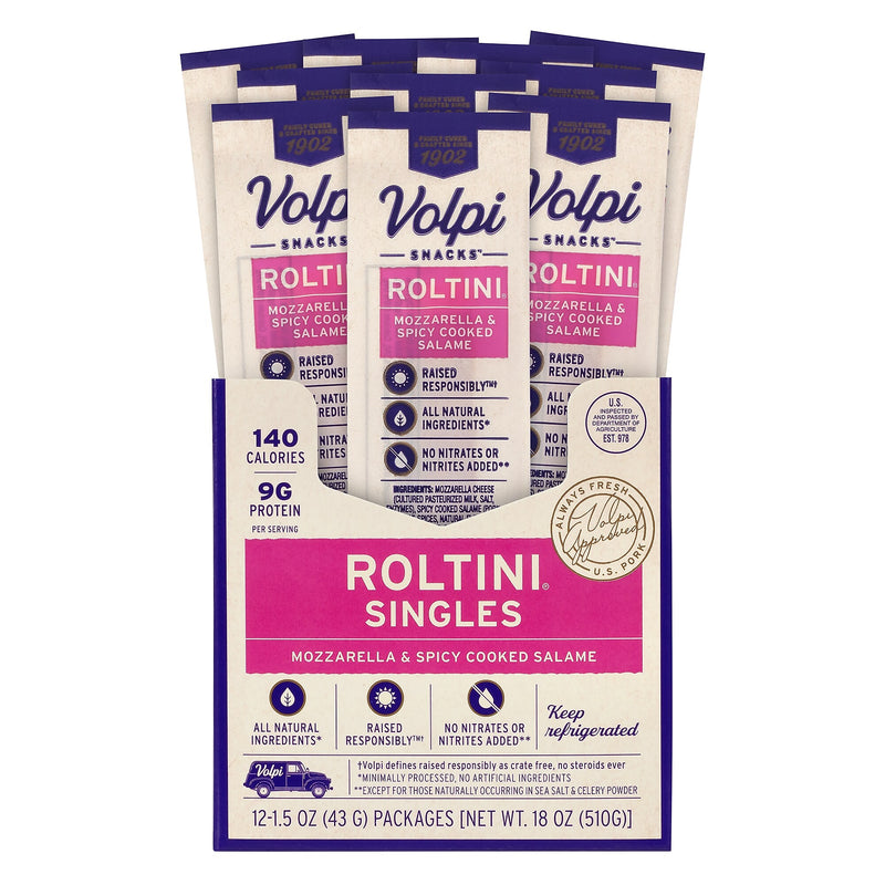 Volpi Roltini Singles, Spicy Salami & Mozzarella, 1.5 oz, 24/Pack (220-02485)