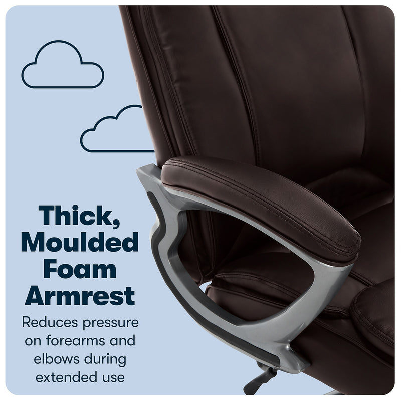 Serta Fairbanks Ergonomic Bonded Leather Executive Big & Tall Chair, 350 lb. Capacity, Chestnut (43675A)