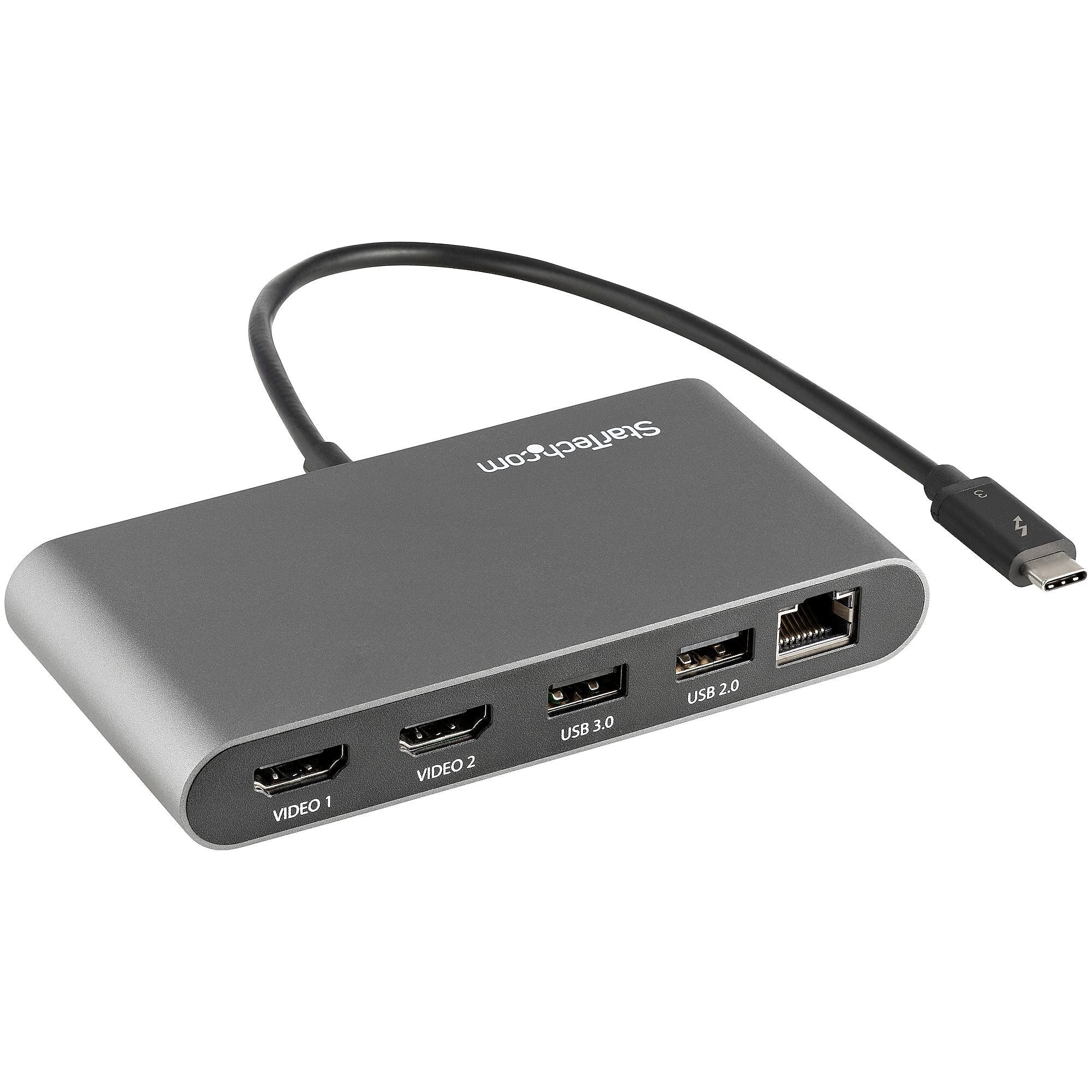 StarTech Thunderbolt 3 Mini Dock Portable Dual Docking Station, Gray (TB3DKM2HDL)