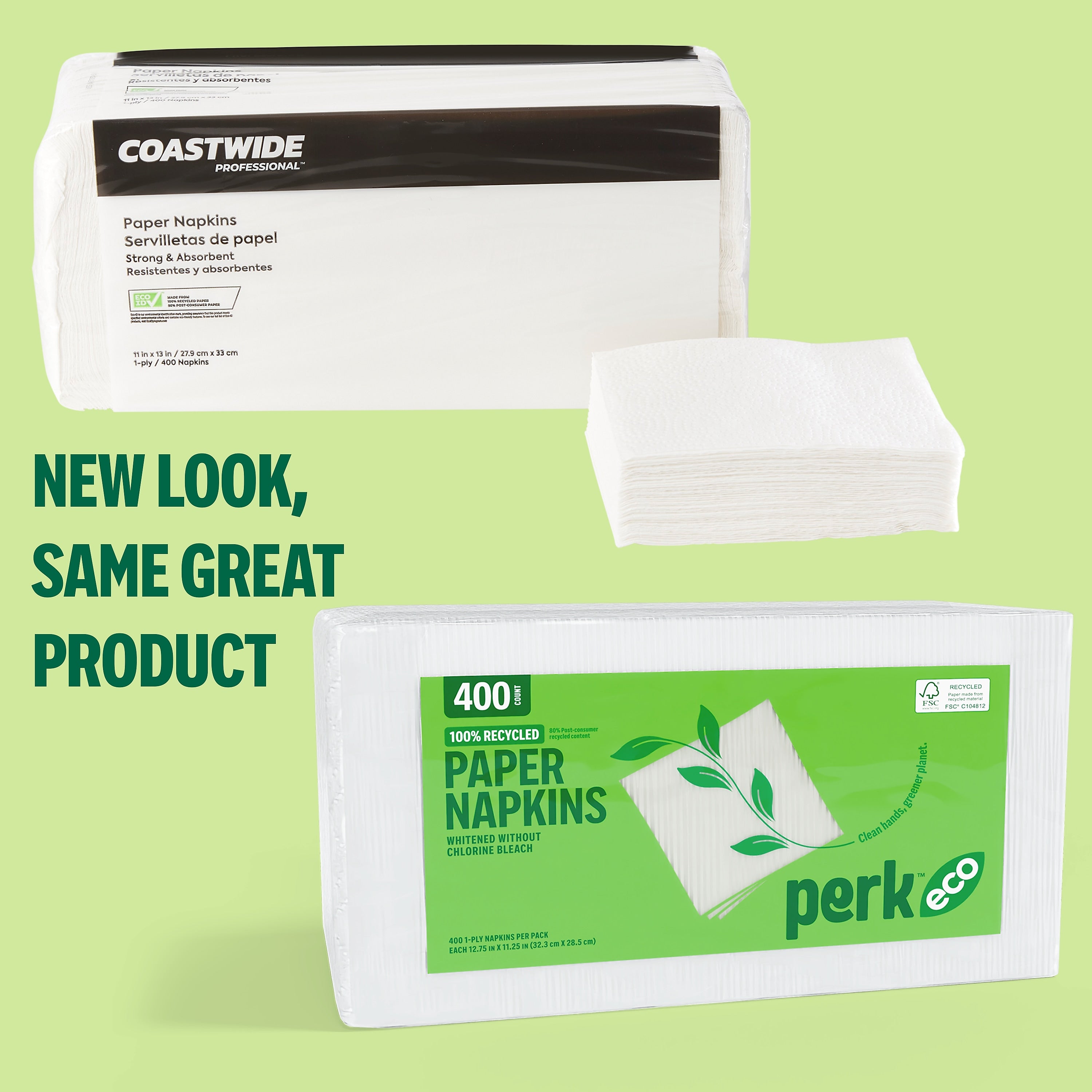 Perk™ Eco Recycled Lunch Napkin, 1-ply, White, 400 Napkins/Pack (CW20179)