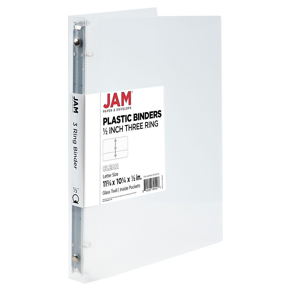 JAM Paper 1/2" 3-Ring Flexible Poly Binder, Clear (PB75237CL)