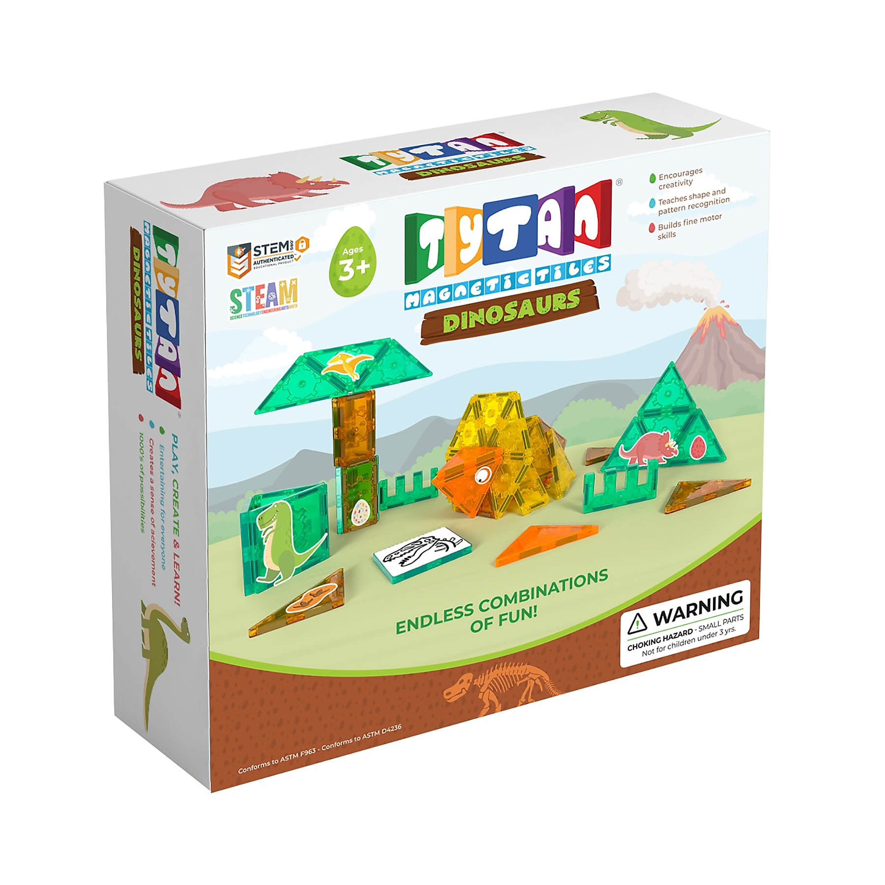 Tytan Toys Dinosaurs Magnetic Tiles & Building Blocks, 60 Pieces (ACTYT025)