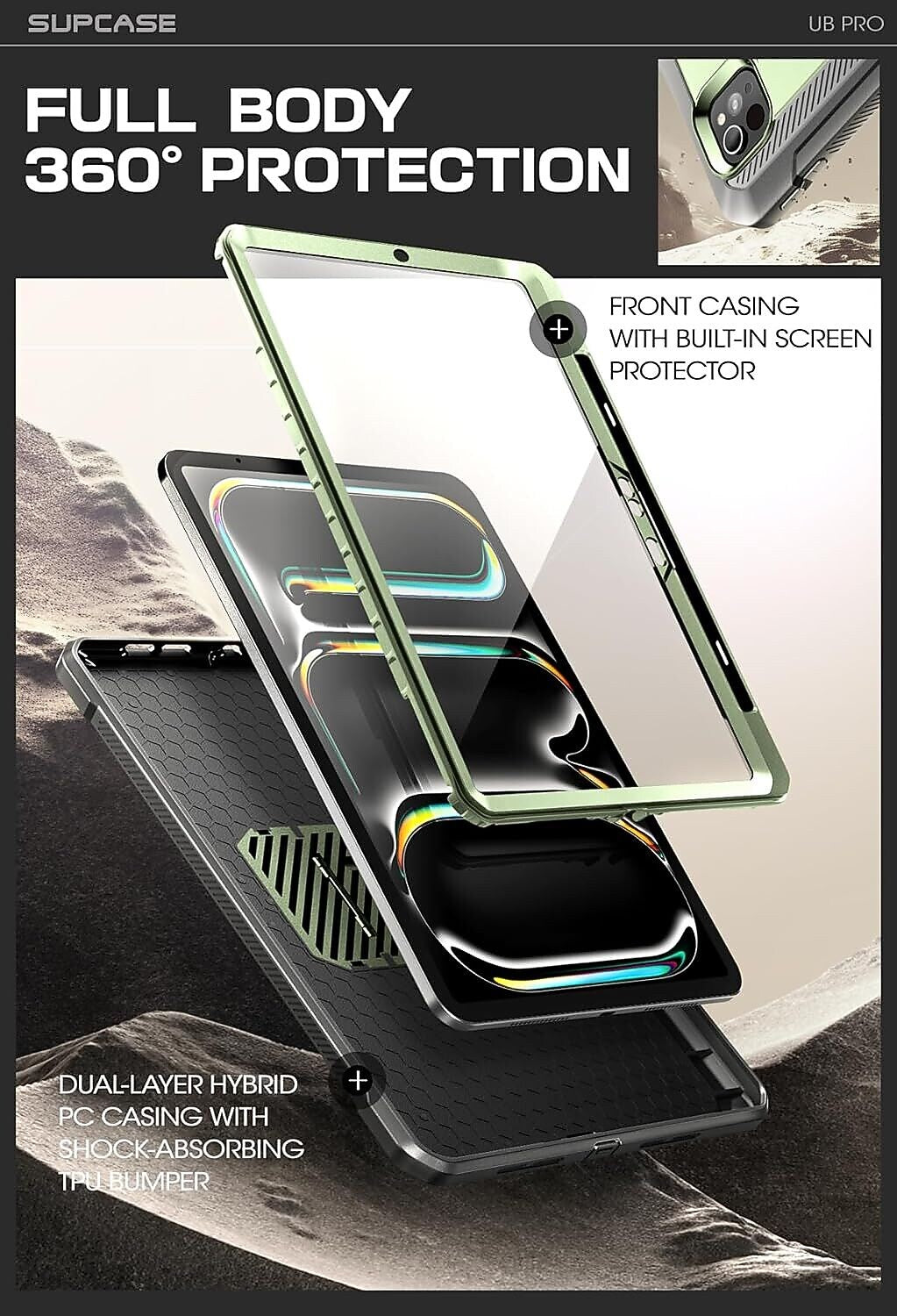 SUPCASE Unicorn Beetle Pro Plastic 11" Fullbody Case for iPad Pro 11" 5th Generation, Green
