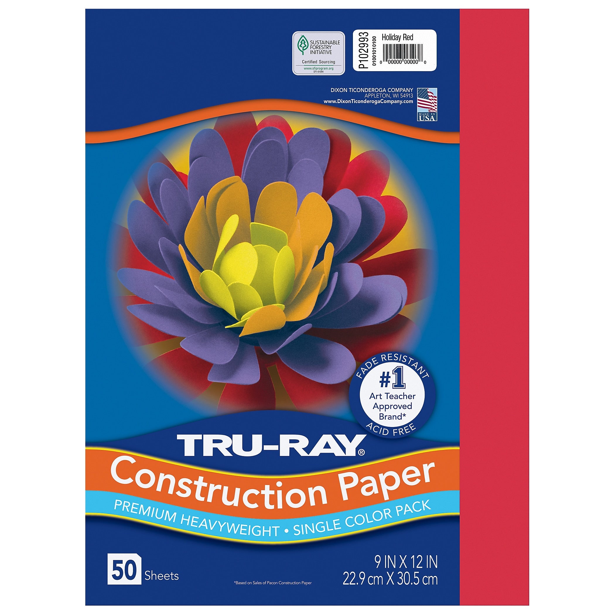 Tru-Ray 9" x 12" Construction Paper, Holiday Red, 50 Sheets/Pack, 5 Packs/Bundle (PAC102993-5)