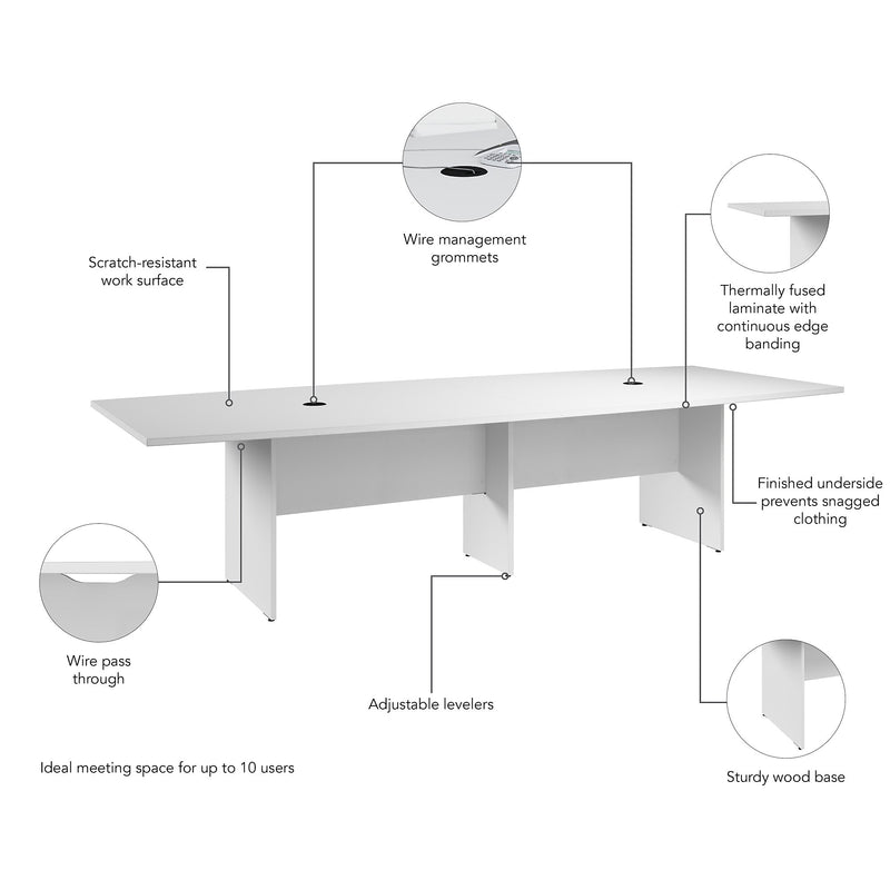 Bush Business Furniture 120W x 48D Boat Shaped Conference Table with Wood Base, White (99TB12048WHK)