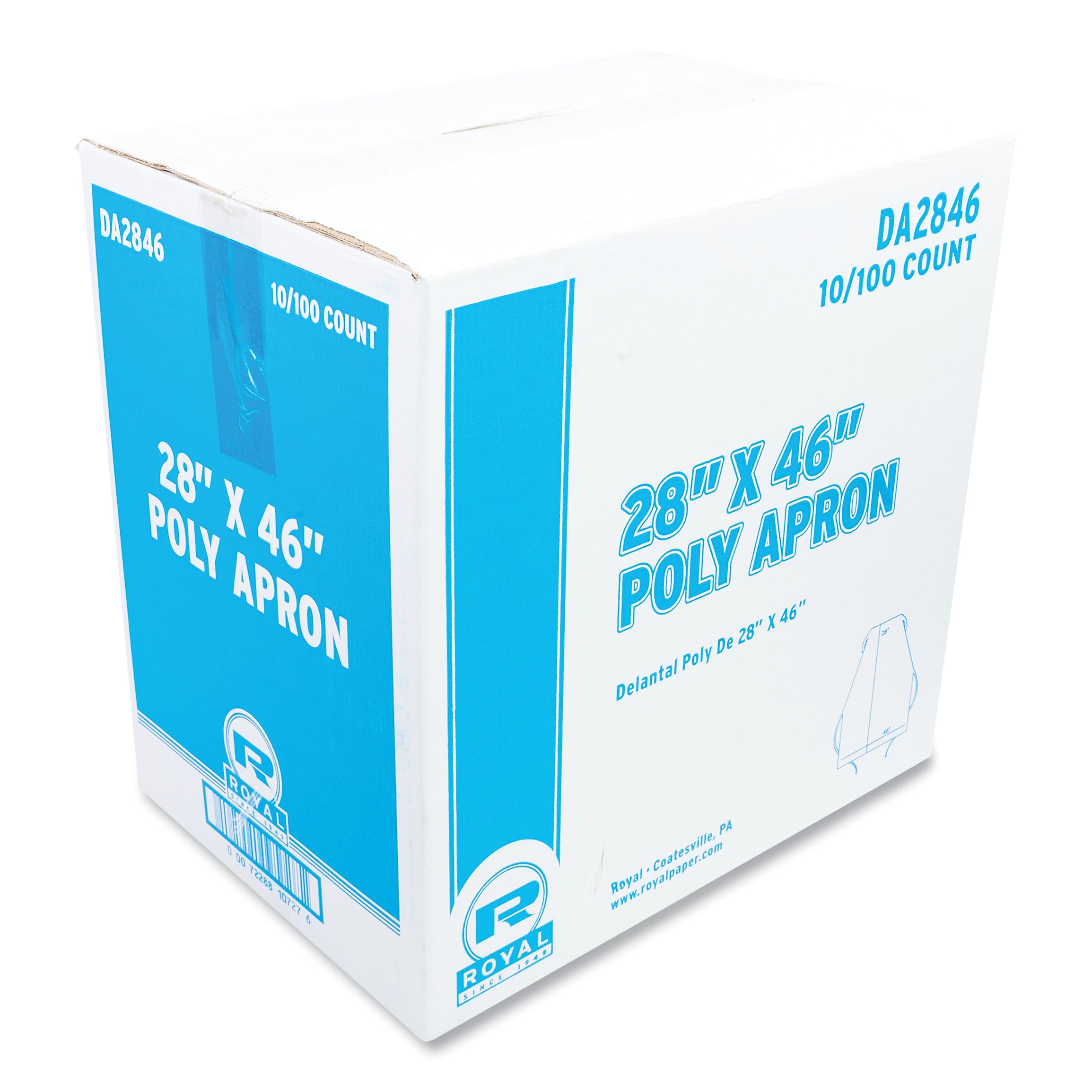 Royal Poly Aprons, One Size Fits All, White, 28" x 46", 1000/Carton (RPP DA2846)