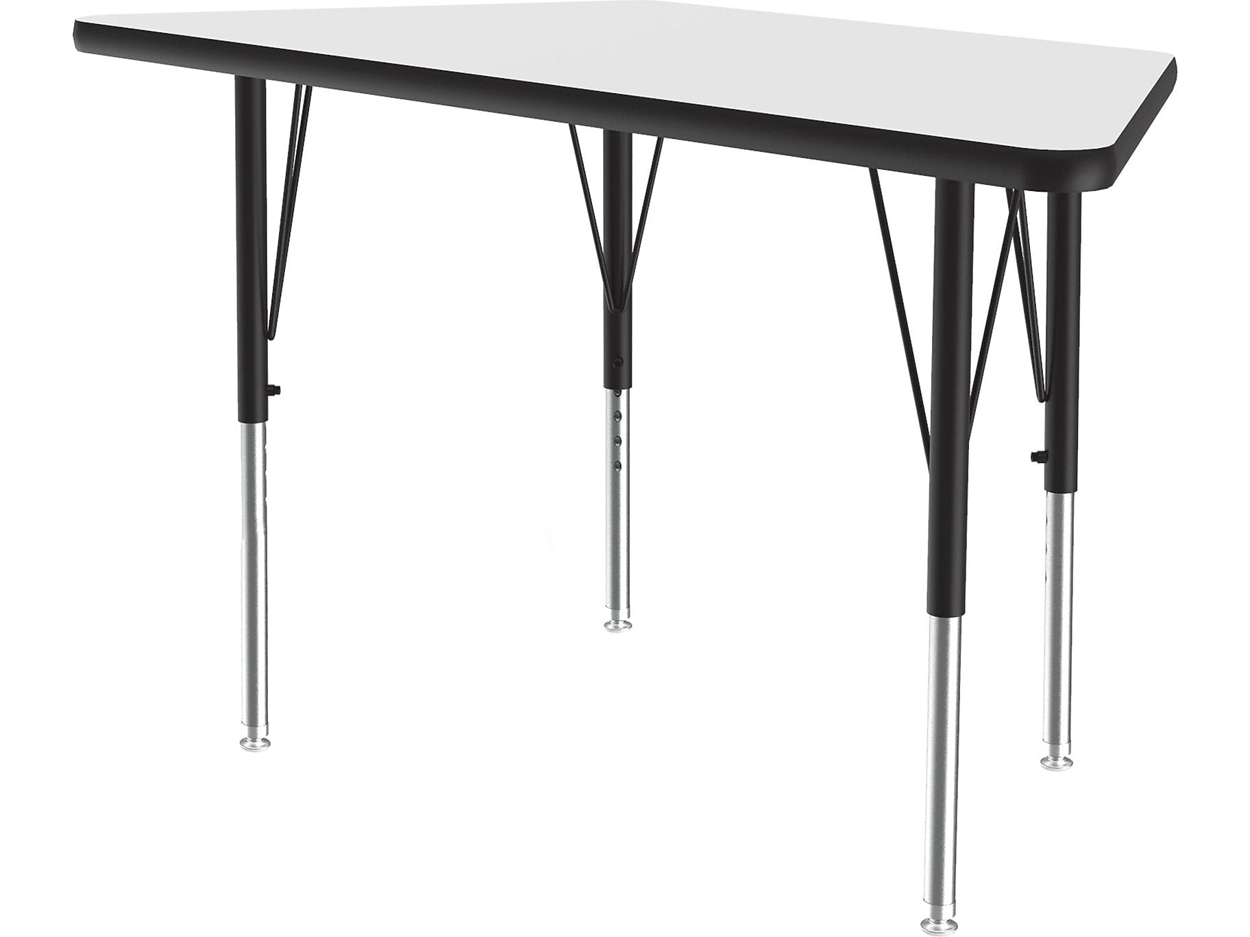Correll Trapezoid Activity Table, 48" x 24", Height-Adjustable, Frosty White/Black (A2448DE-TRP-80)