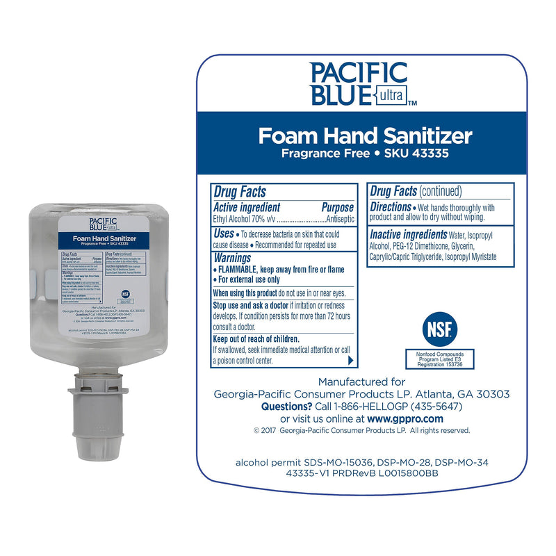 Pacific Blue Ultra Foaming Hand Sanitizer Refills, 33.8 Oz., 4/Carton (43335)