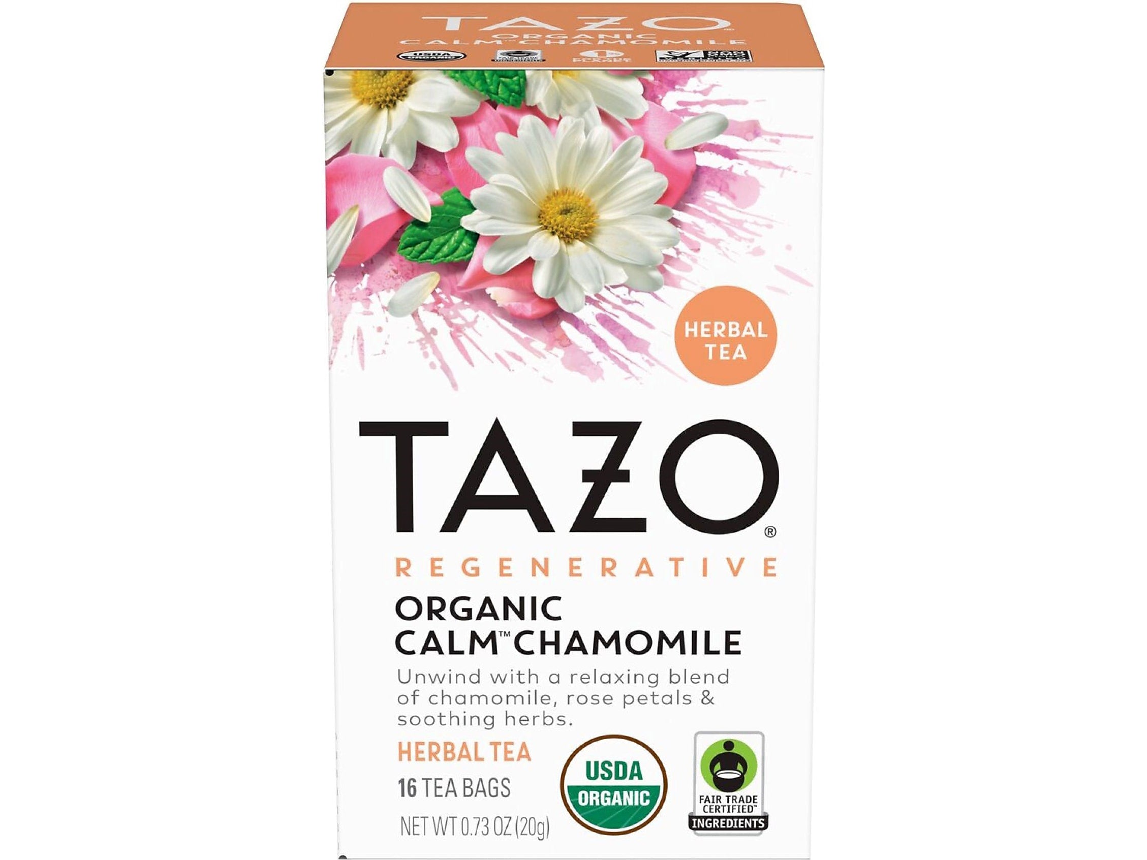 Tazo Calm Decaf Chamomile Herbal Tea, Tea Bag, 0.73 Oz., 16/Box (10794522003546)