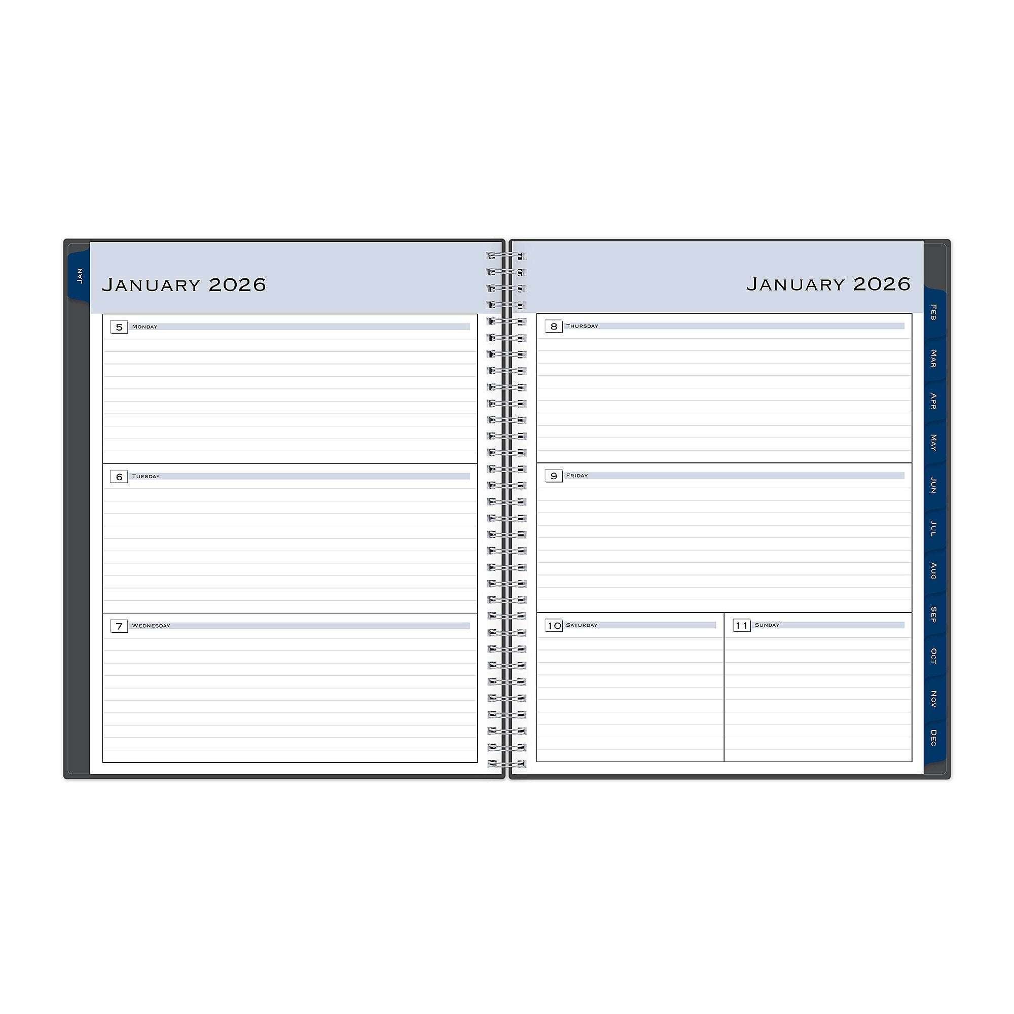 2026 Blue Sky Passages 8.5" x 11" Calendar Year Weekly & Monthly Planner, Plastic Cover, Gray (100008-26)