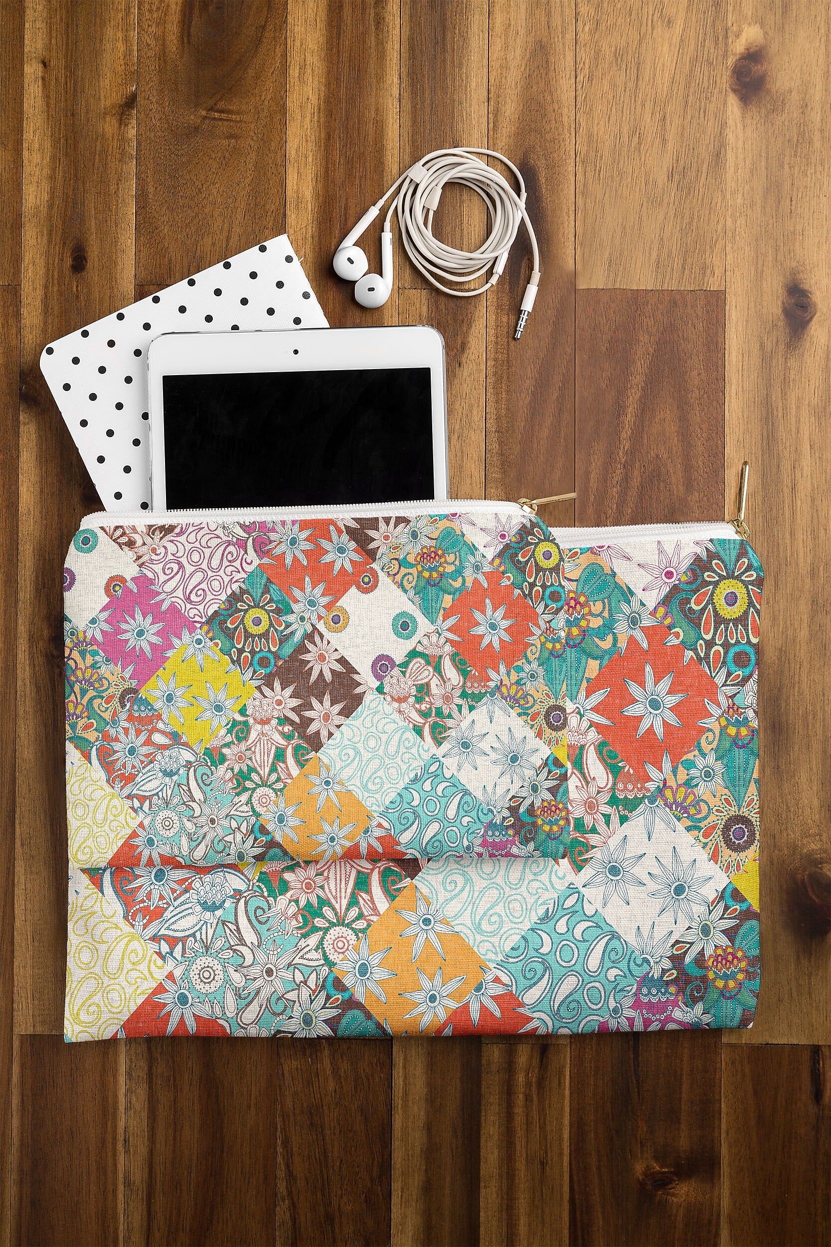 DENY Designs Sarilmak Patchwork 12" Polyester Travel Pouch, Water Resistant, Multicolored (79053-WPOFMD)
