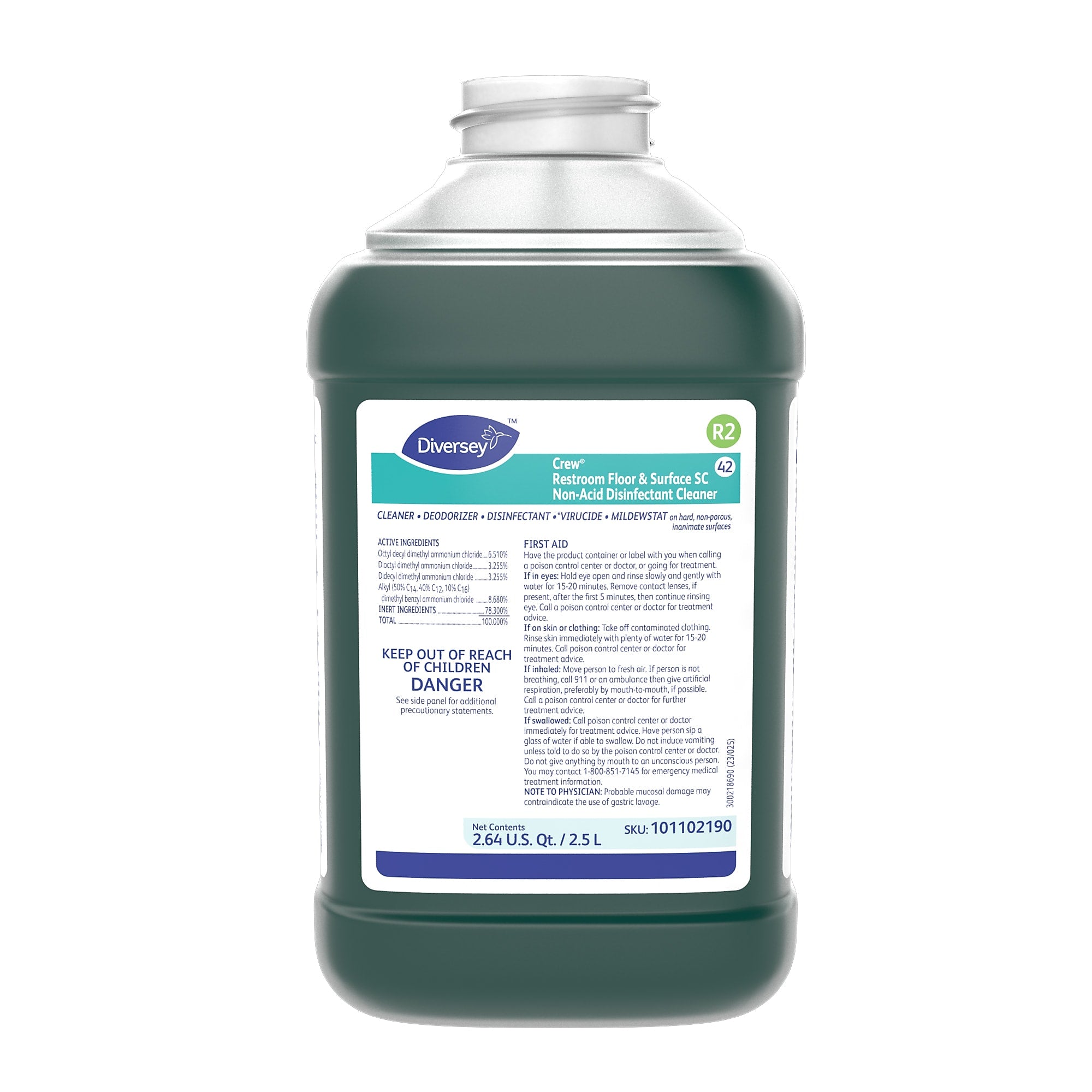 Crew Disinfectant for Diversey J-Fill, Fresh, 2.5 L / 2.64 U.S. Qt., 2/Carton (101102190)
