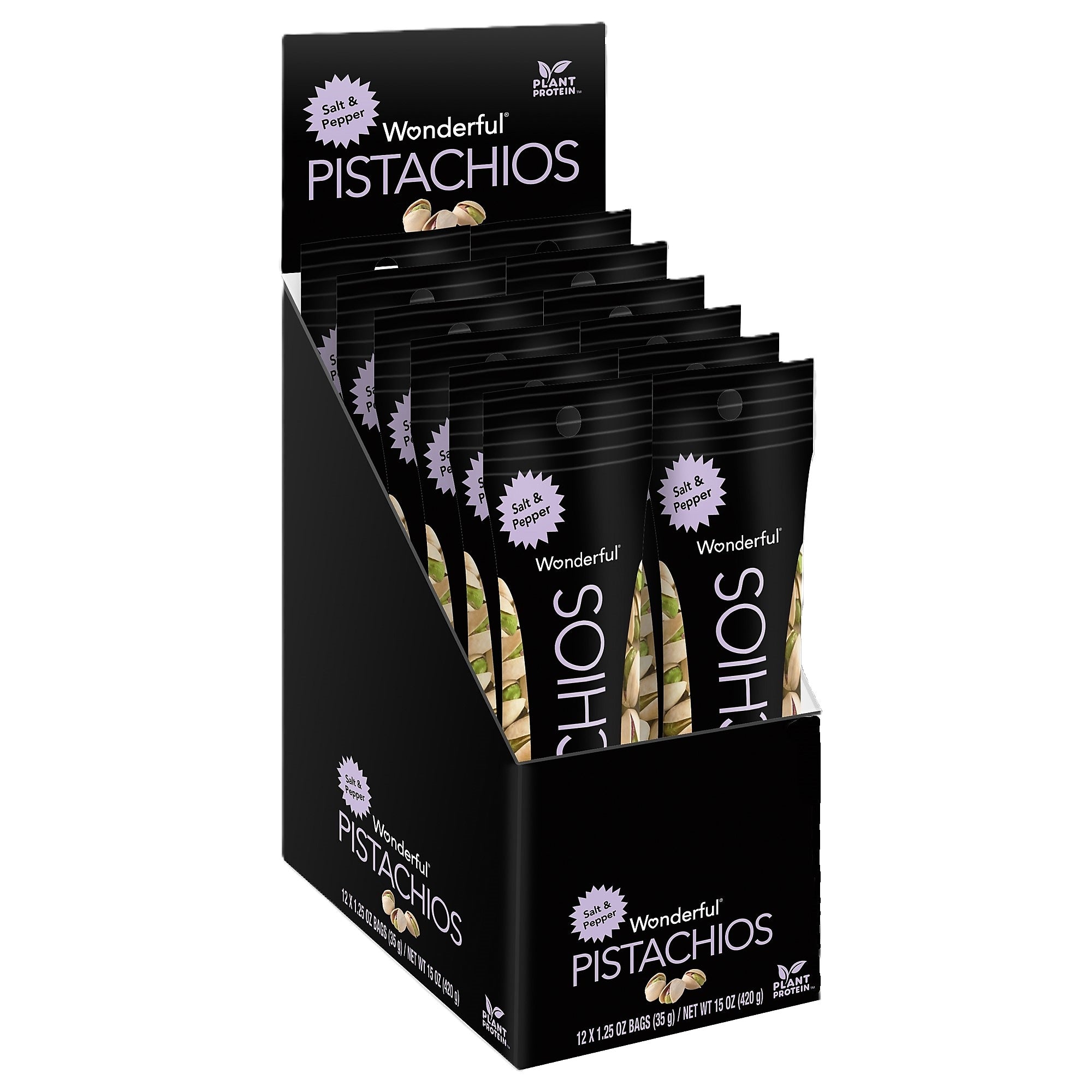 Wonderful Pistachios Salt & Pepper, In Shell, 1.25 oz., 12 Bags/Box (PAM091842A25S)