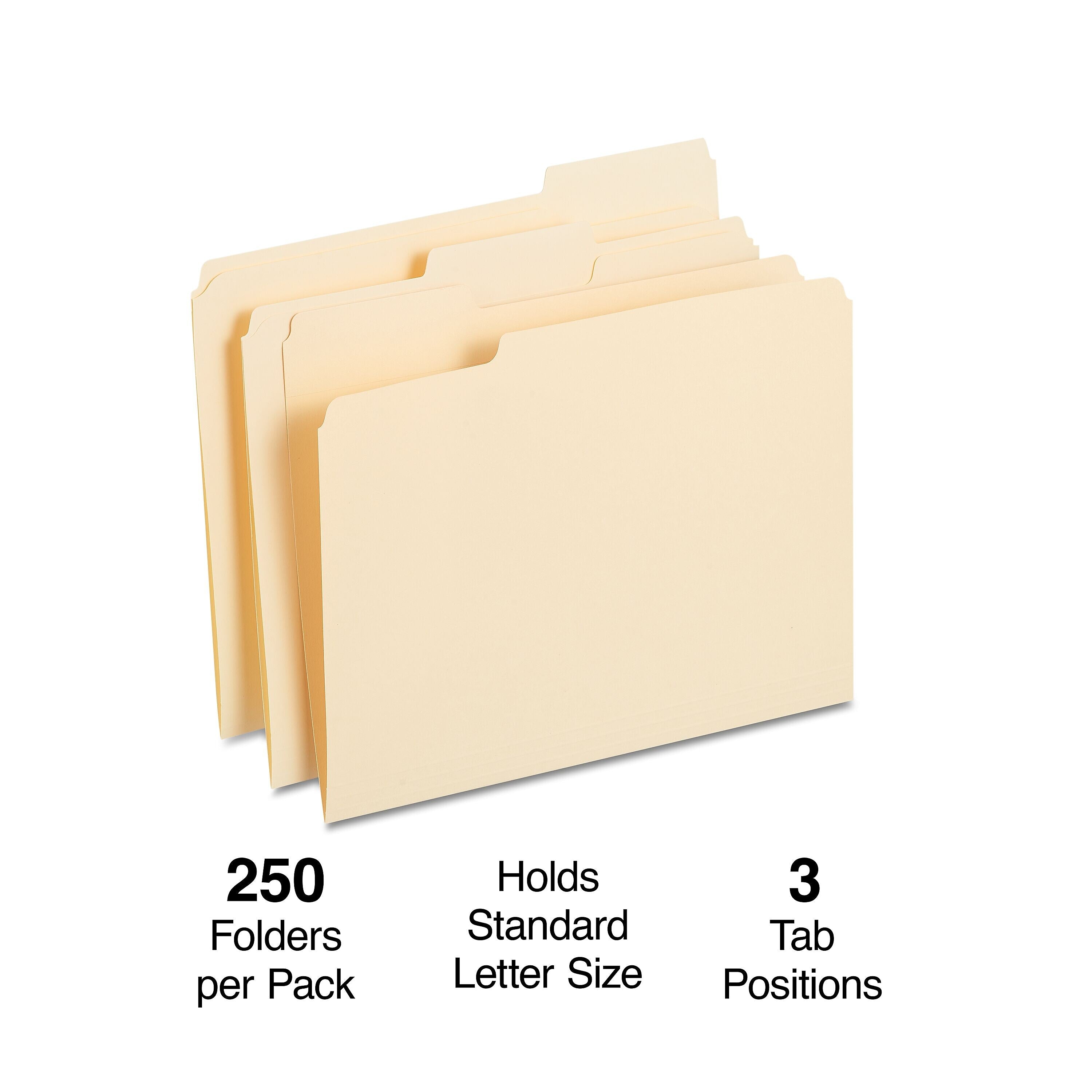Staples 30% Recycled Reinforced File Folders,1/3-Cut Tab, Letter Size, Manila, 250/Box (ST502677/502677)
