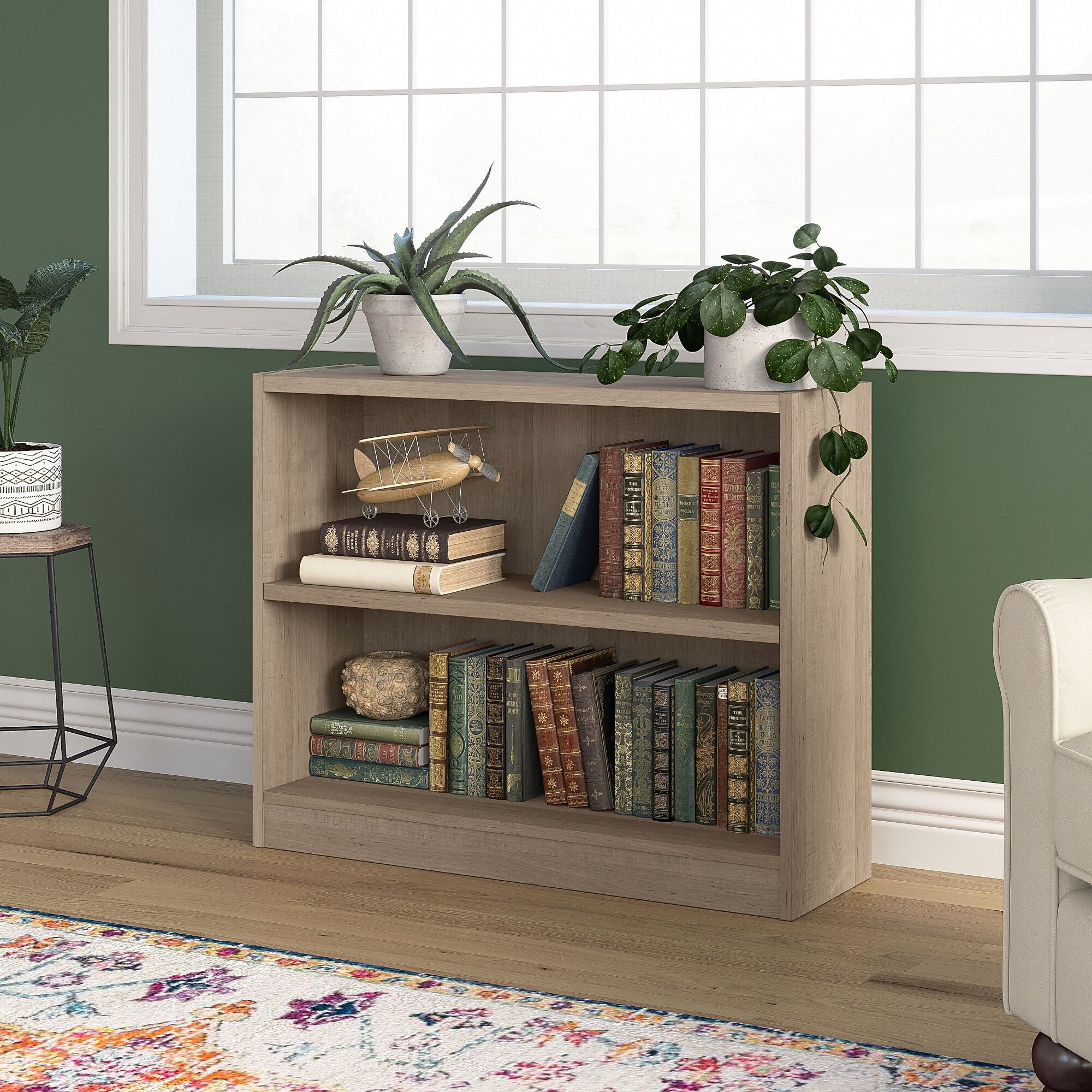 Bush Furniture Universal 30"H 2-Shelf Bookcase with Adjustable Shelf, Ash Gray Laminated Wood (WL12426)