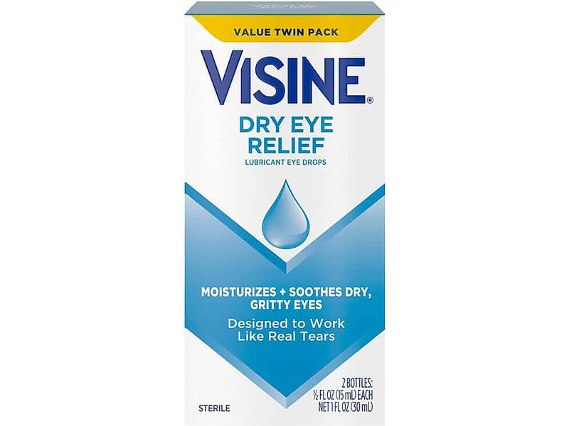 Visine Dry Eye Relief Lubricant Eye Drops, 15mL, 2/Box (49374)