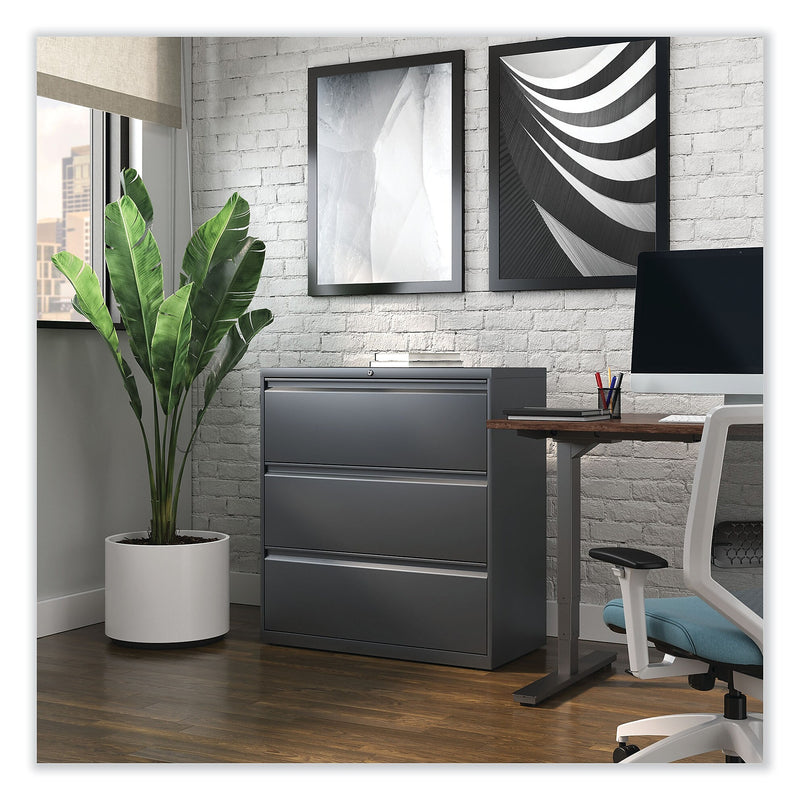 Alera 3-Drawer Lateral File Cabinet, Letter/Legal Size, Lockable, 40.25"H x 36"W x 18.63"D, Charcoal (ALEHLF3641CC)