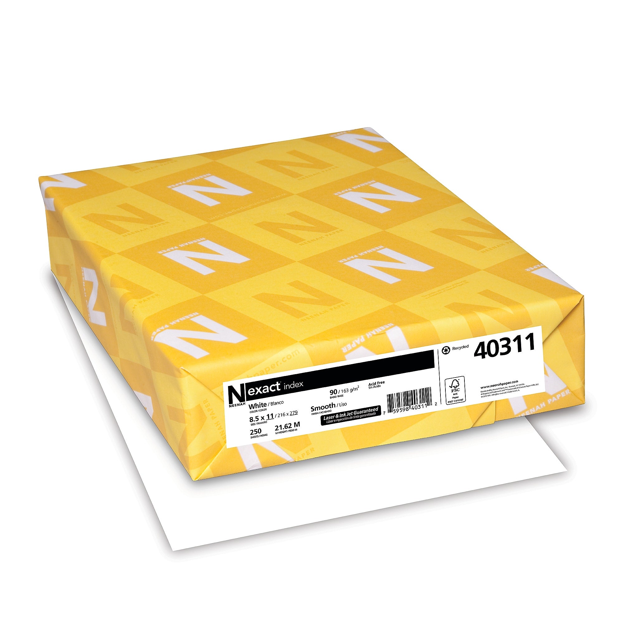 Exact 90 lb. Index Paper, 8.5" x 11", White, 250 Sheets/Pack (40311)